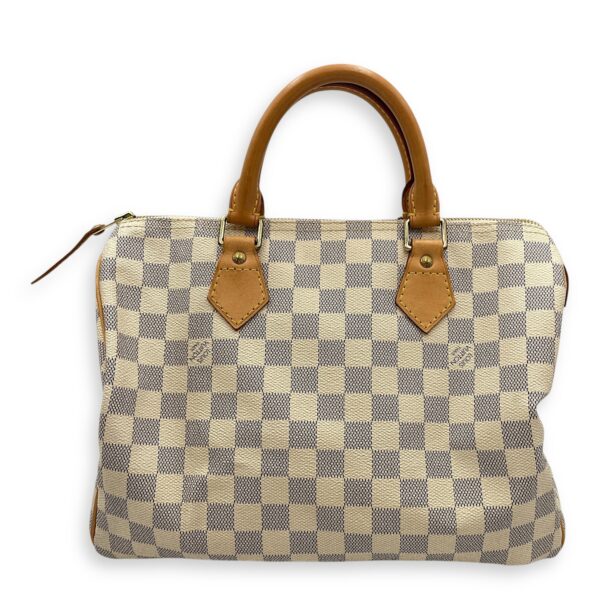 Azur Damier Speedy White Top Handle Bag, Gold hardware