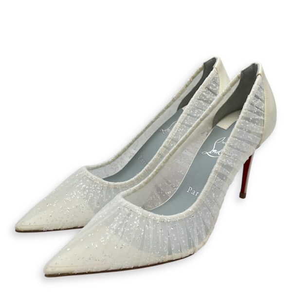 Kate Draperia 37.5 White Pumps in Satin, Crystals - Image 4