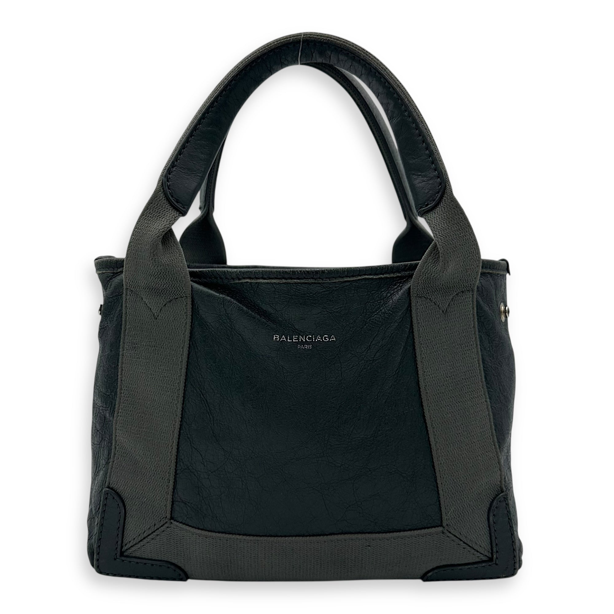 Cabas XS Grey Tote Bag in Calfskin, Silver hardware