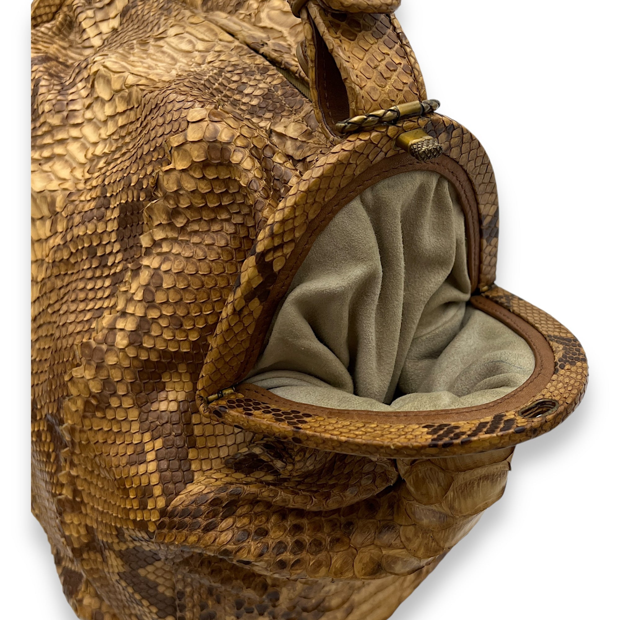 Duette Brown Shoulder Bag in Python Leather, Brushed Gold hardware - Image 10