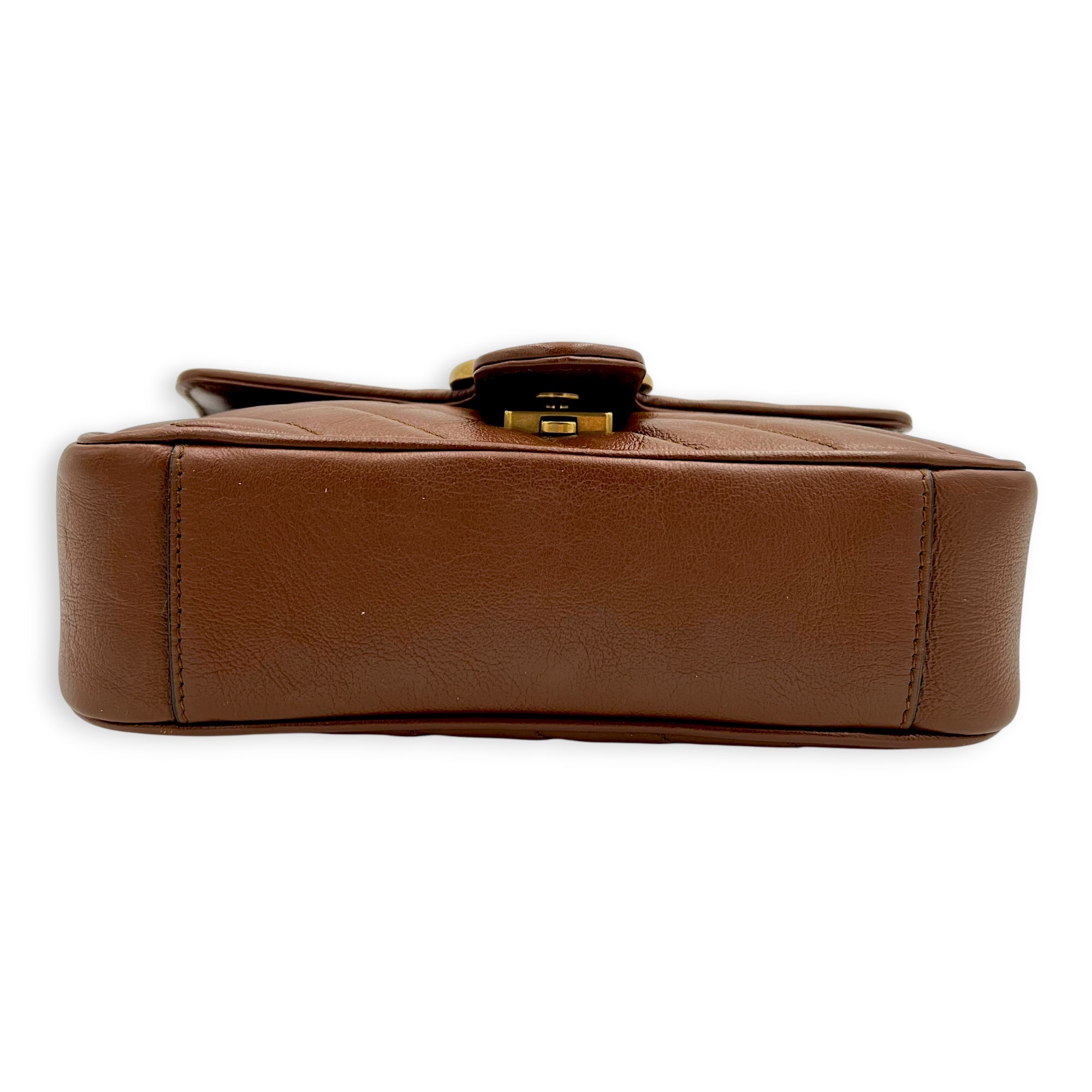 GG Marmont Mini Brown Shoulder Bag in Calfskin, Gold hardware - Image 6