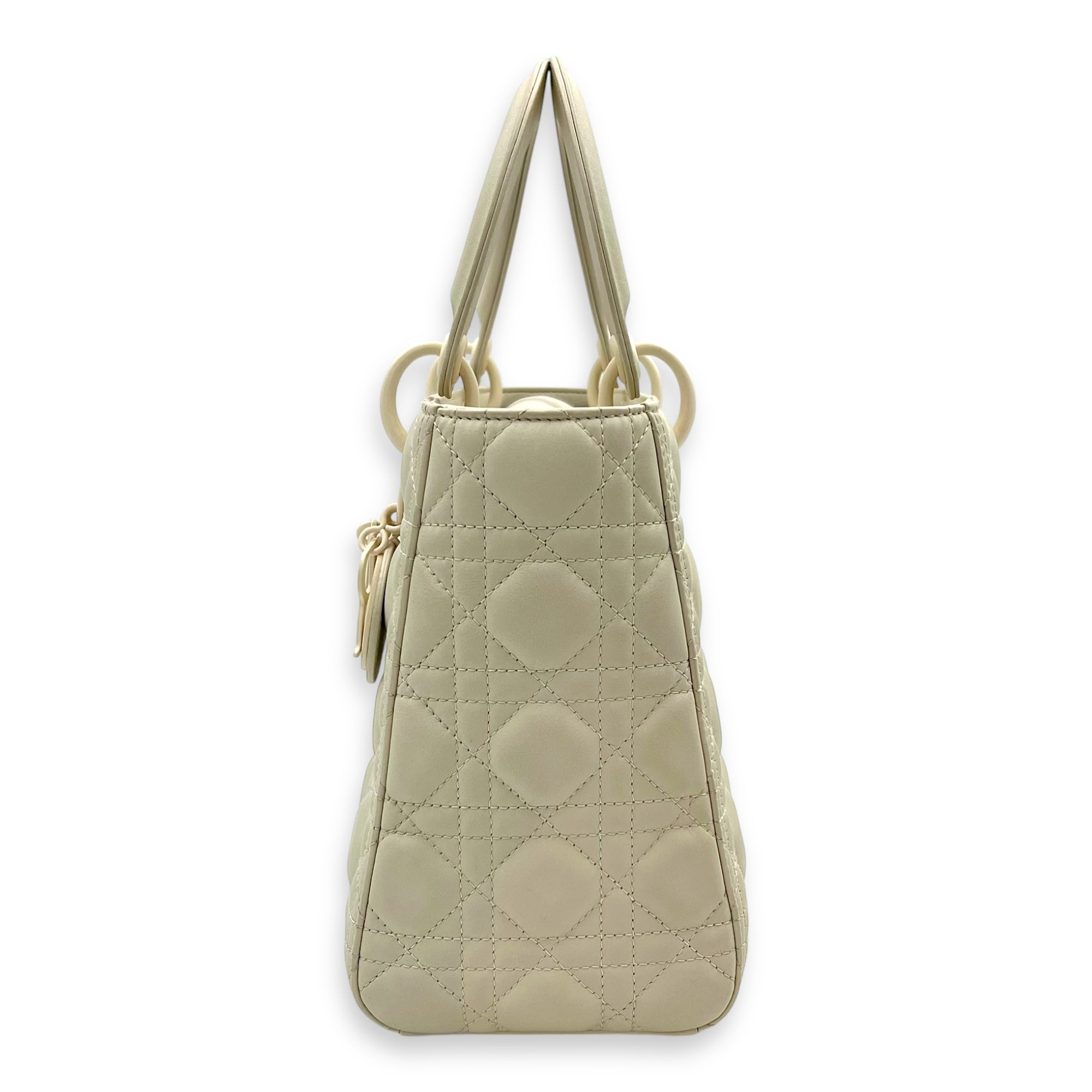 Lady Dior Top Handle Bag Medium White in Lambskin, Ultramatte hardware - Image 4