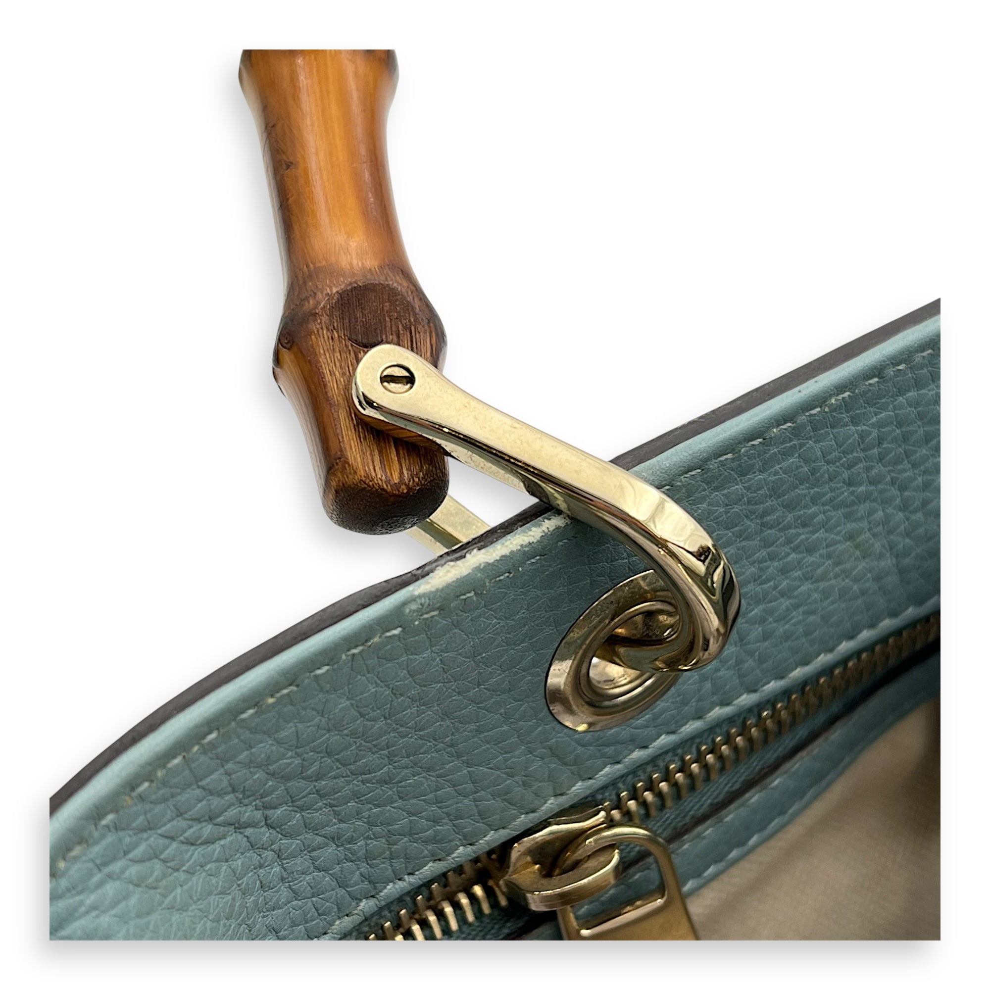 Bamboo Top Handle Bag Blue in Calfskin, Gold hardware - Image 12