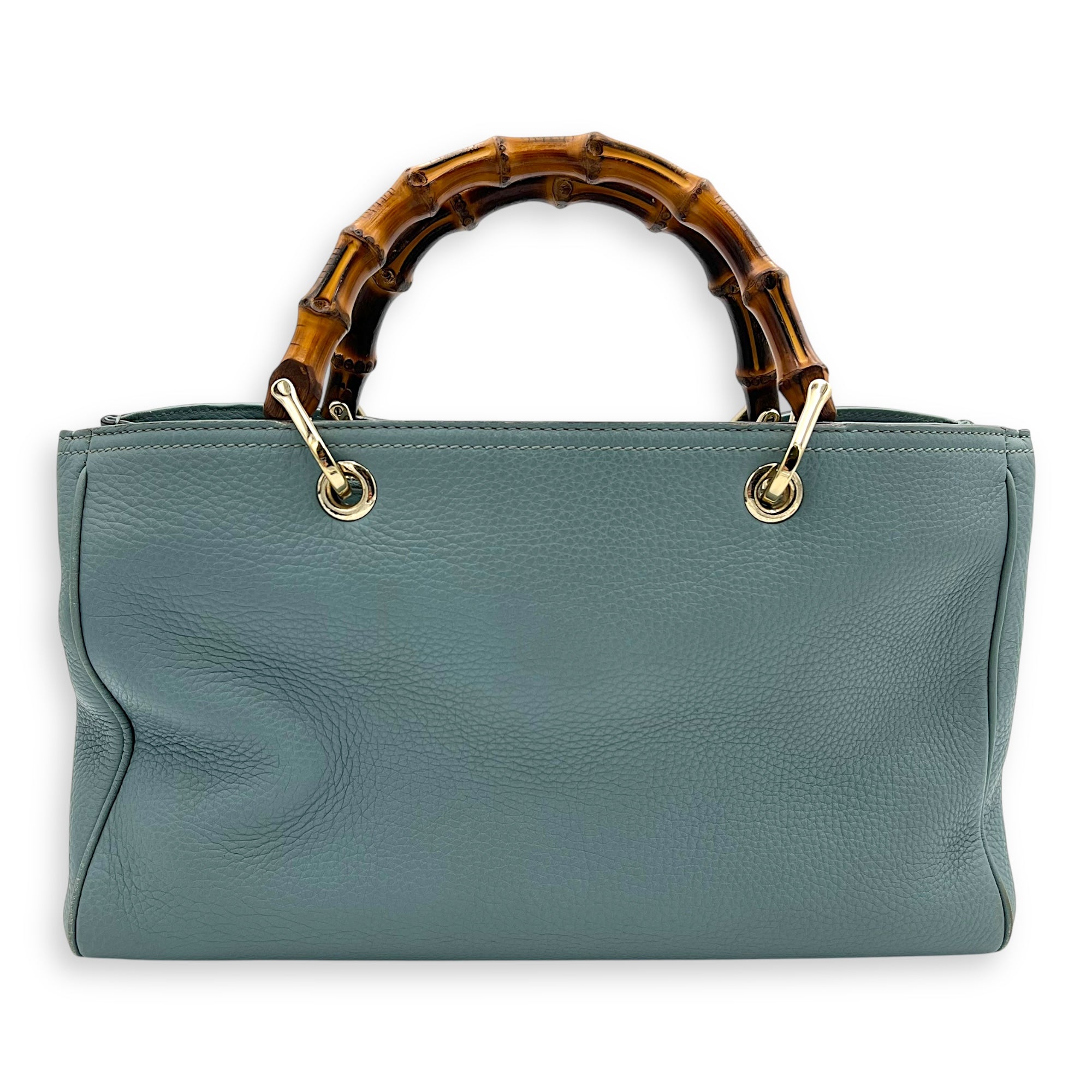 Bamboo Top Handle Bag Blue in Calfskin, Gold hardware - Image 3
