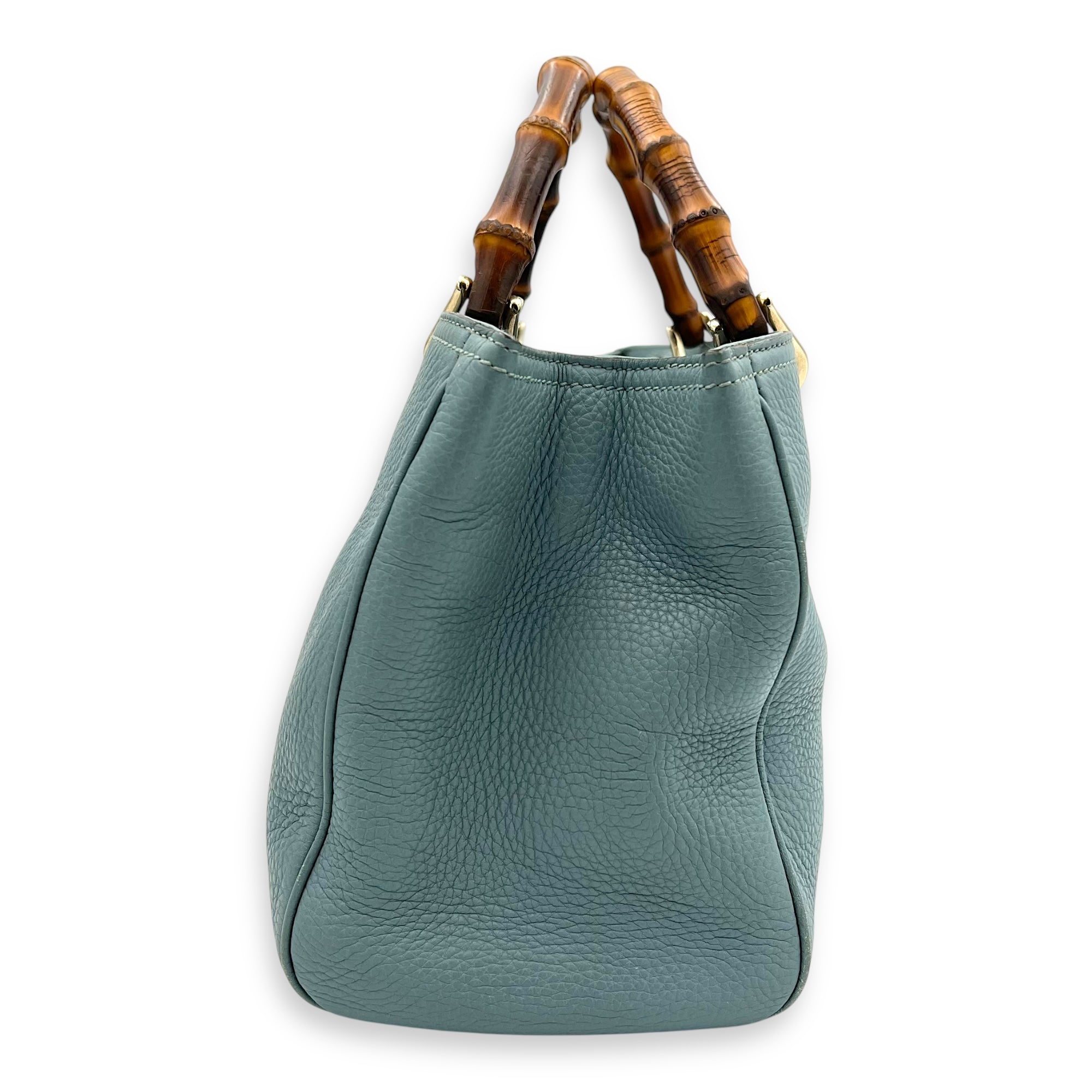 Bamboo Top Handle Bag Blue in Calfskin, Gold hardware - Image 4