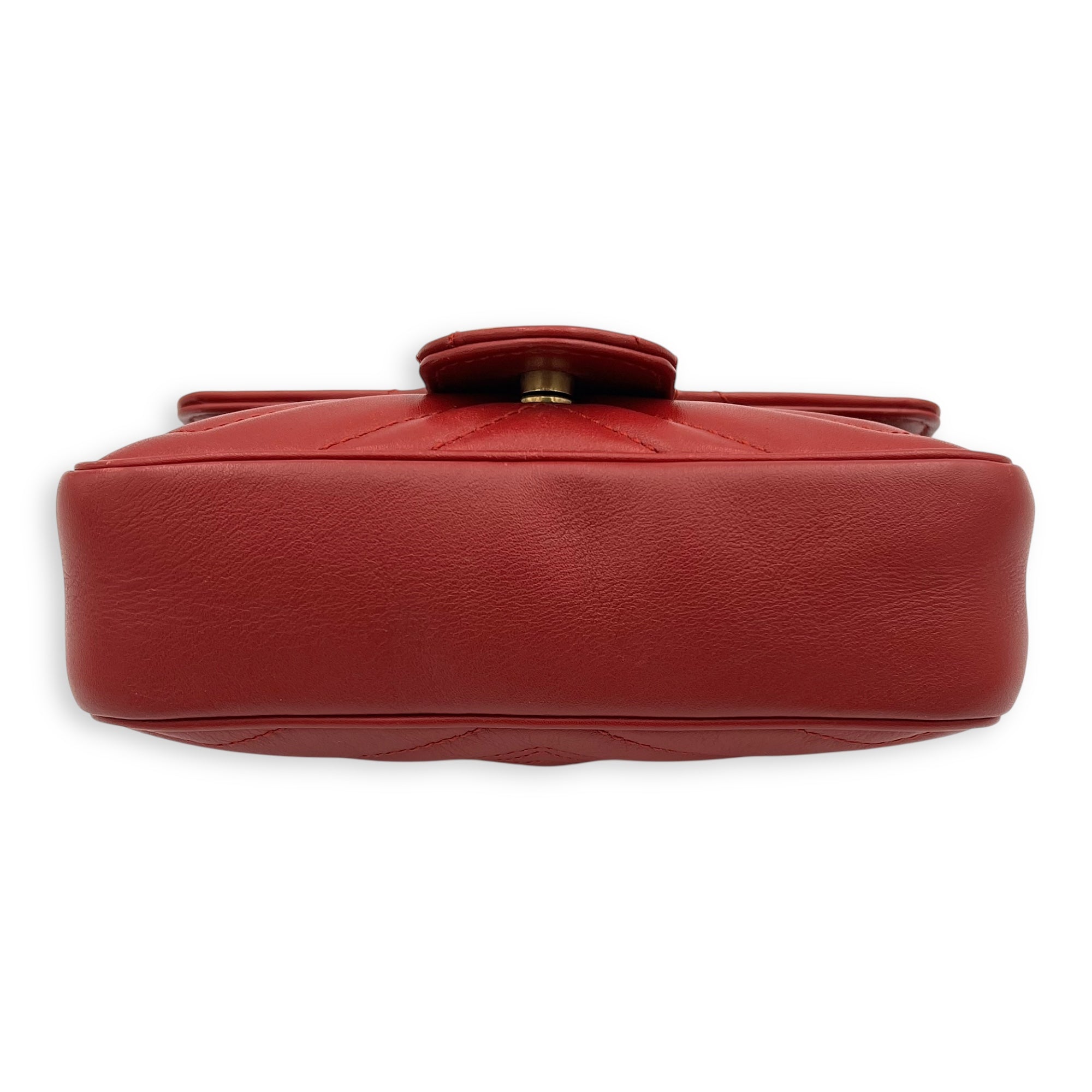 GG Marmont Super Mini Red Shoulder Bag in Calfskin, Gold hardware - Image 6
