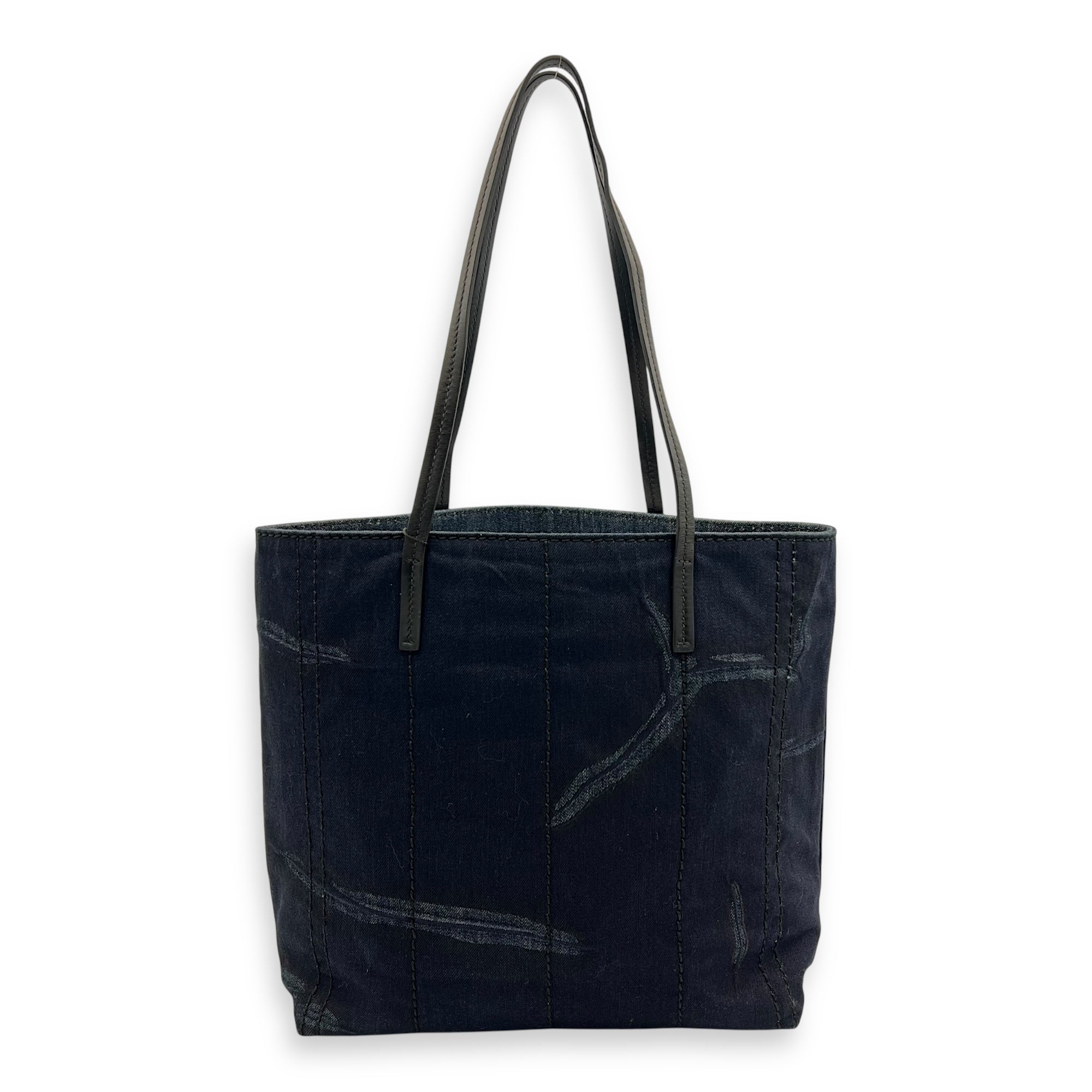 Denim Tote Bag Blue in Denim, Silver hardware - Image 3