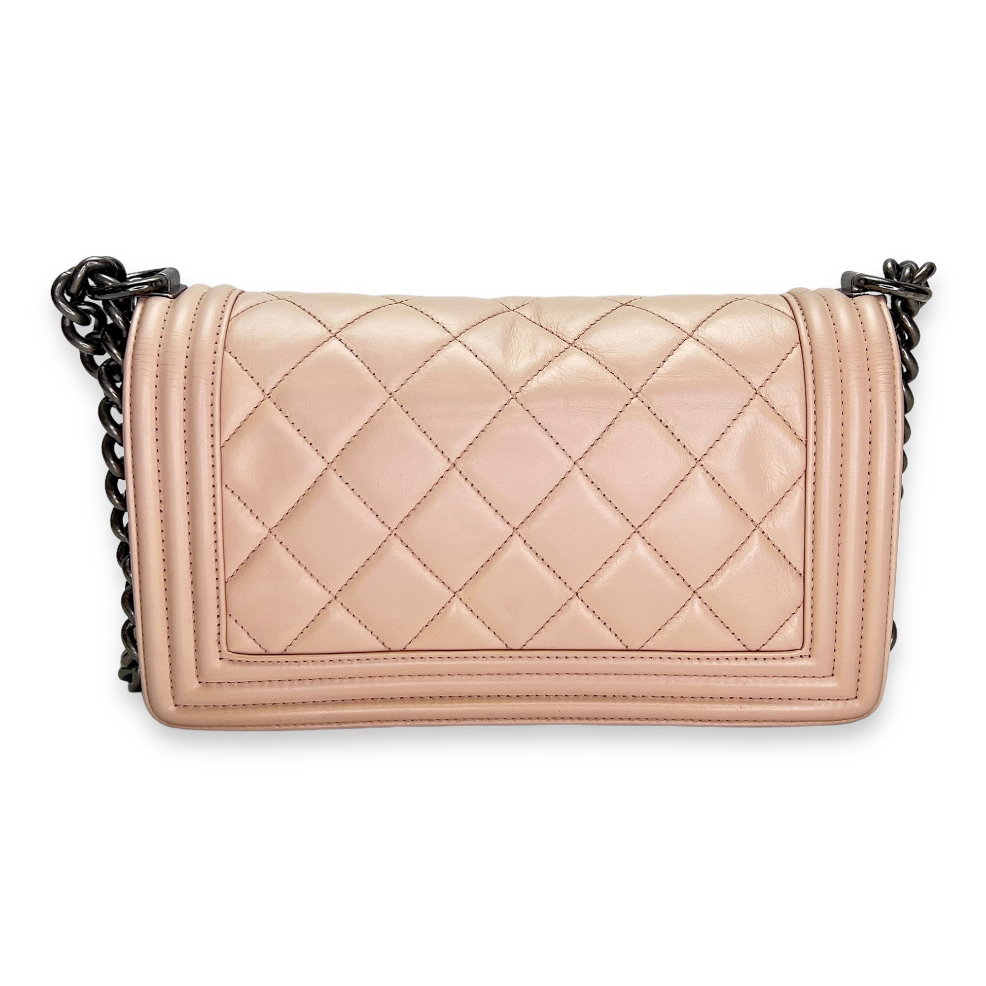 Boy Crossbody Bag Medium Beige in Calfskin , Ruthenium Hardware - Image 3