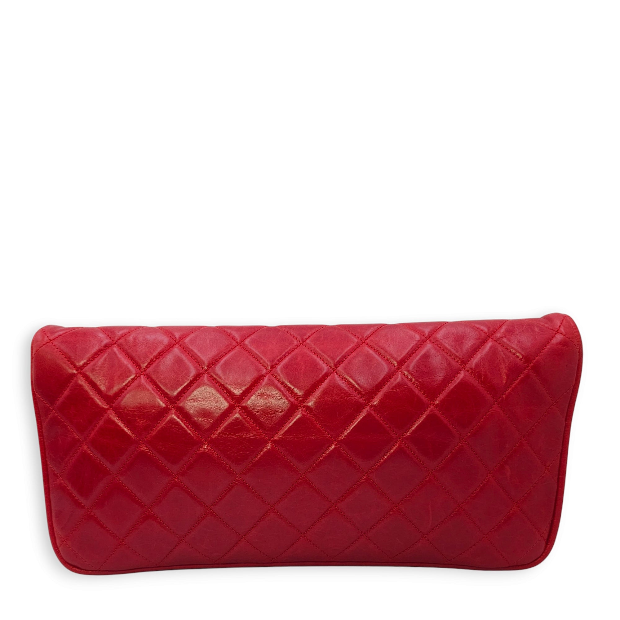 CC Quilt Red Clutch in Calfskin, Ruthenium hardware - Image 3