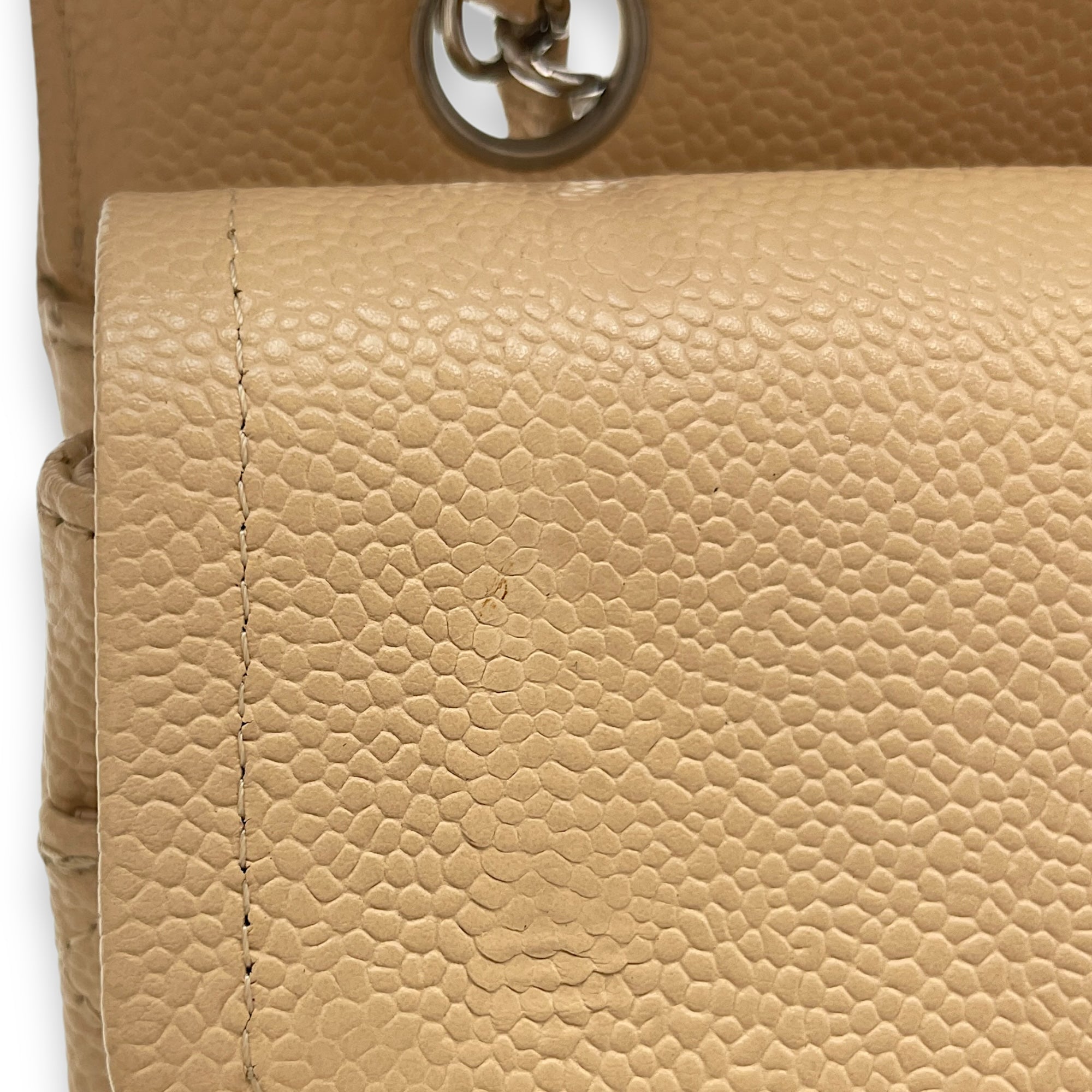 Classic Double Flap Beige Shoulder Bag in Caviar Leather, Silver hardware - Image 9