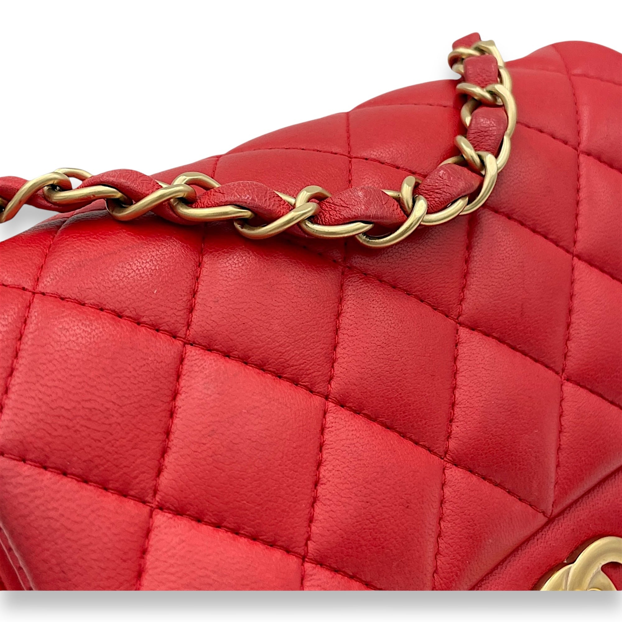 Classic Mini Red Crossbody Bag in Lambskin, Gold hardware - Image 9