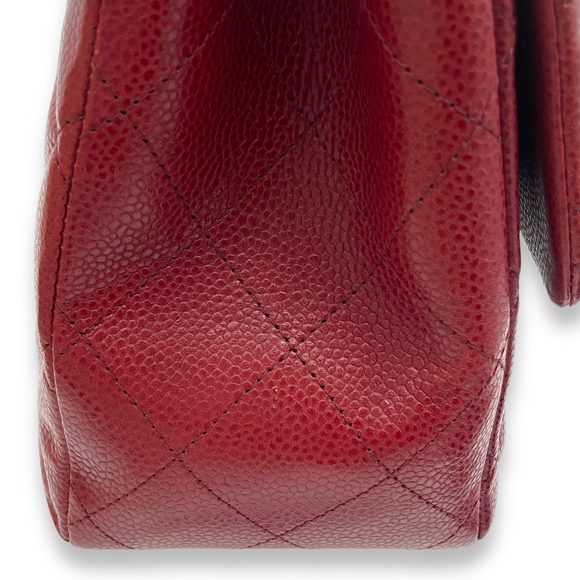 Classic Single Flap Red Shoulder Bag in Caviar Leather, Silver hardware - Image 7