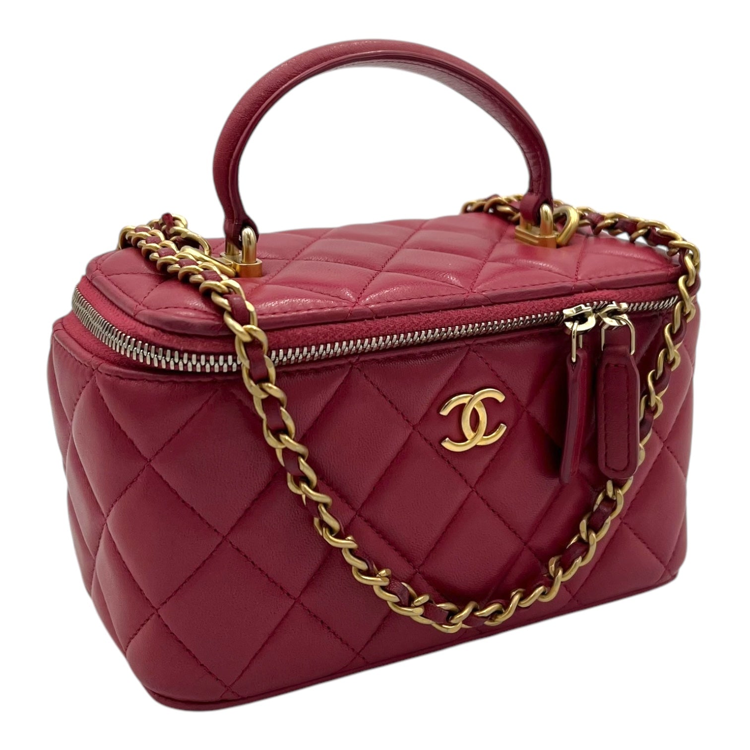 Classic Vanity Small Red Top Handle Bag in Lambskin, Gold hardware - Image 4