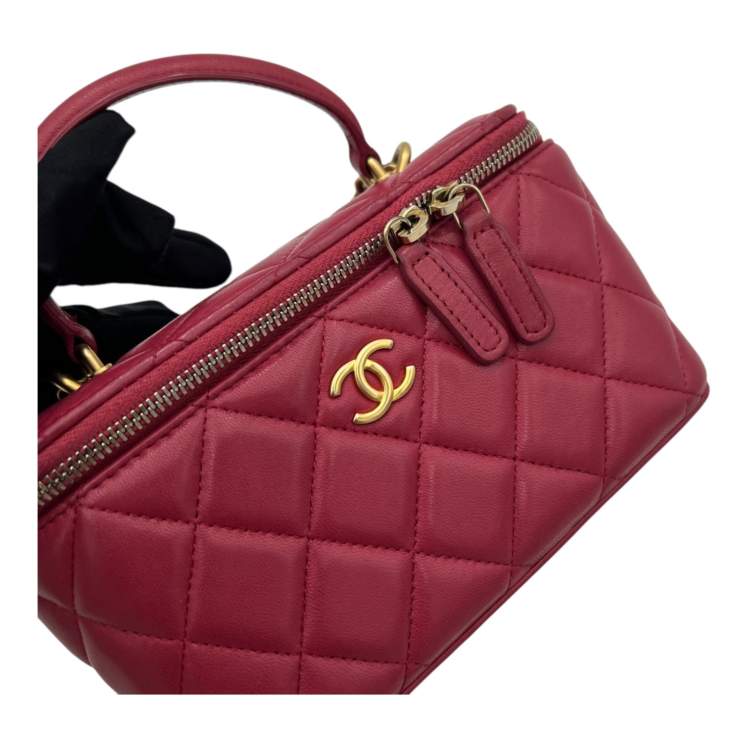 Classic Vanity Small Red Top Handle Bag in Lambskin, Gold hardware - Image 7