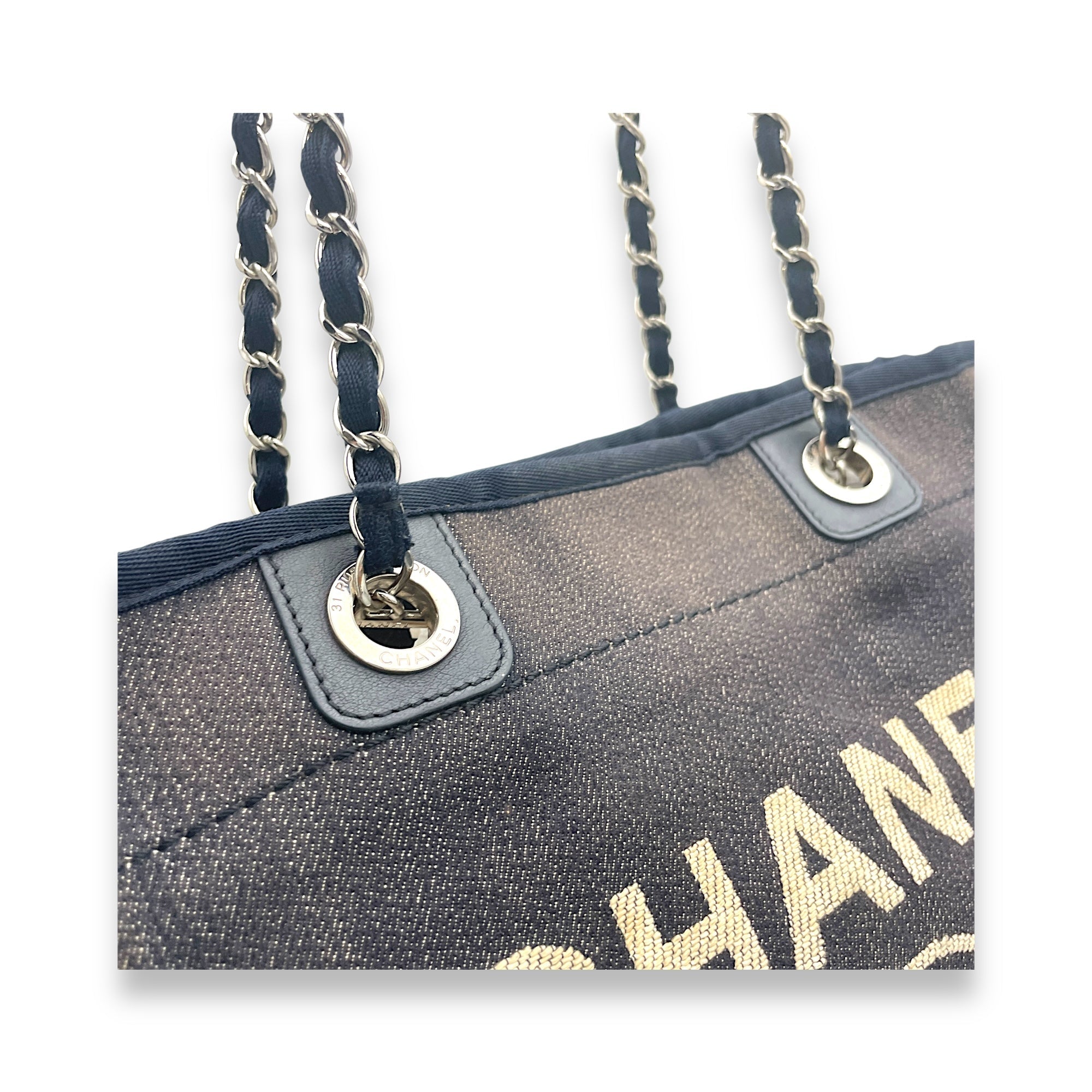 Deauville Blue Top Handle Bag in Denim, Silver hardware - Image 7