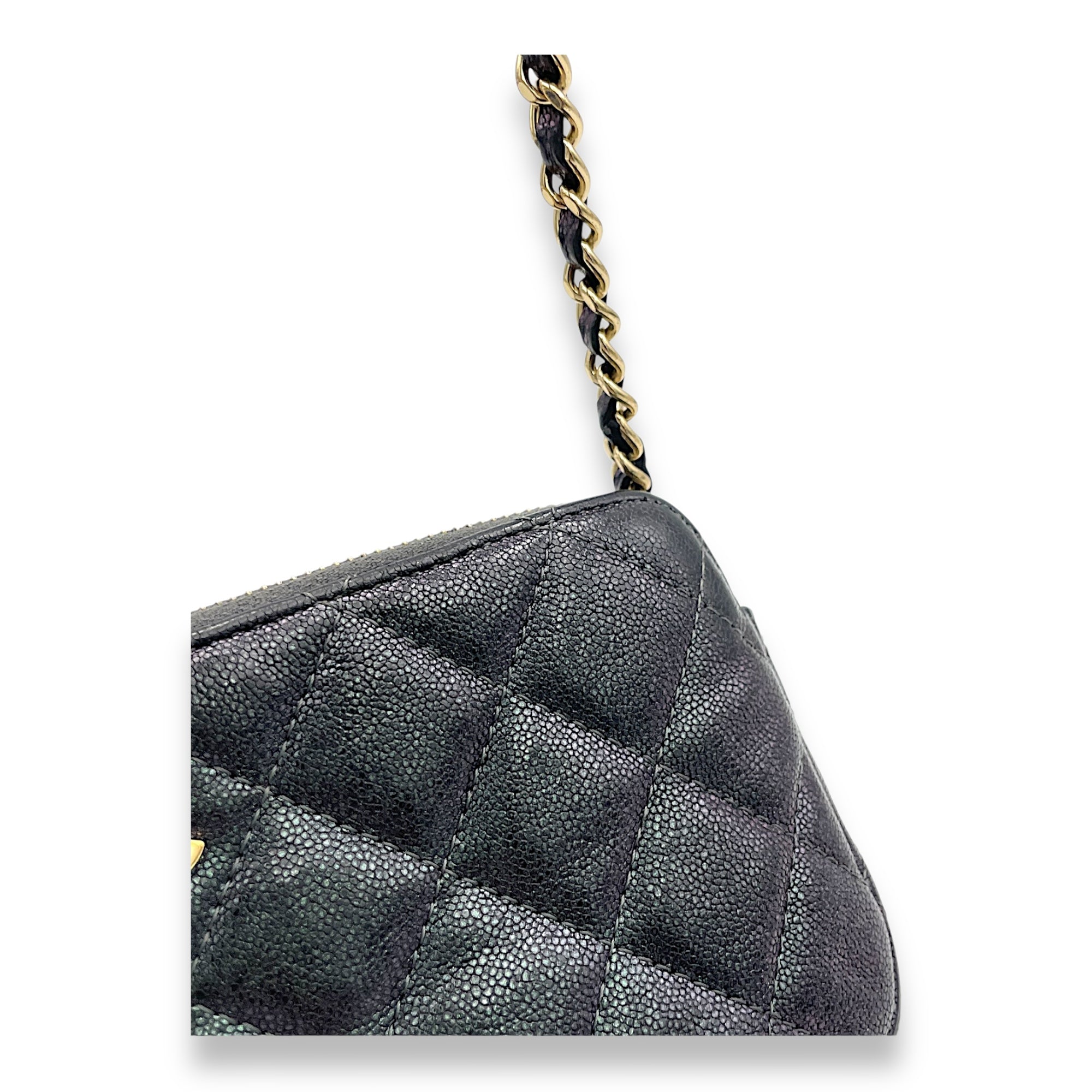 Double Zipped Clutch Iridescent in Caviar Leather, Gold hardware - Image 10