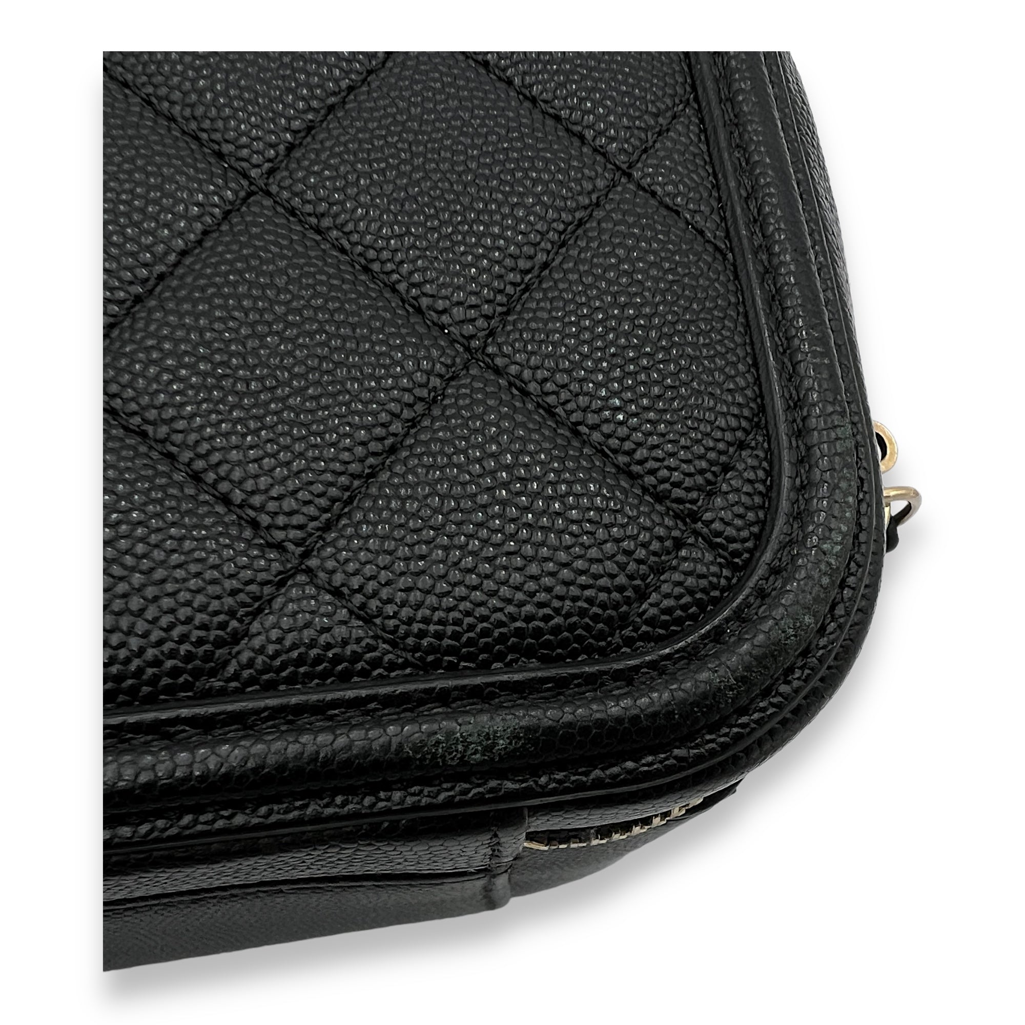 Filigree Large Black Vanity Bag in Caviar Leather, Gold hardware - Image 9