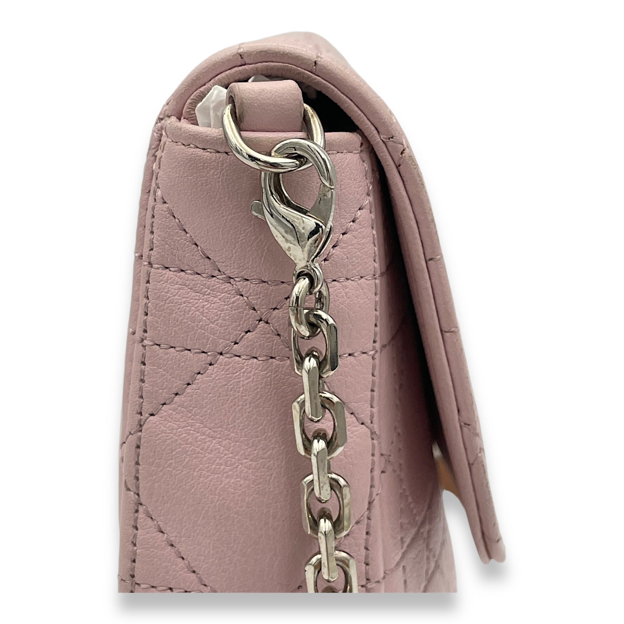 Cannage Stitched Diorling Pink Wallet On Chain in Calfskin, Silver hardware - Image 6