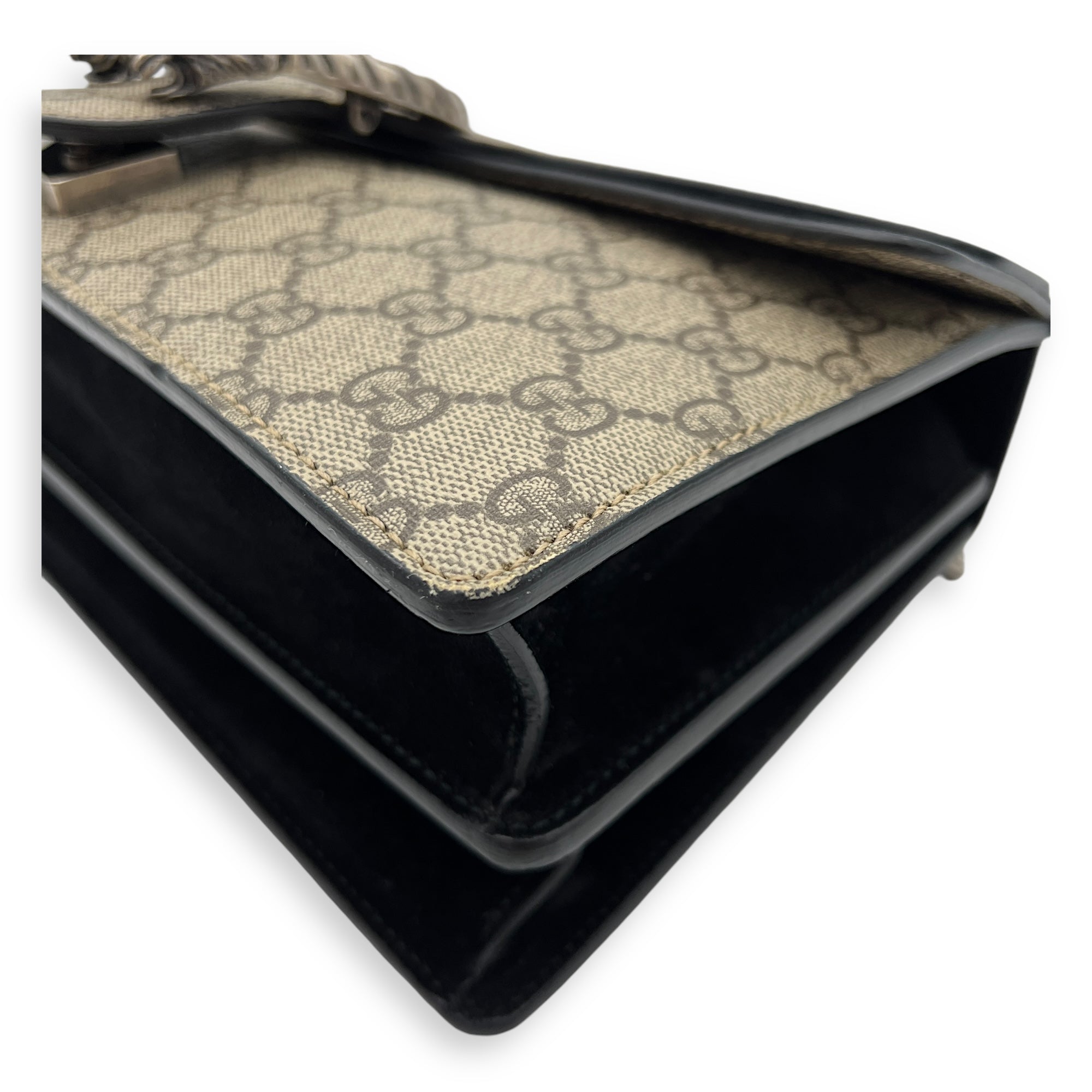 Dionysus Small Black Shoulder Bag in Coated Canvas, Silver hardware - Image 13