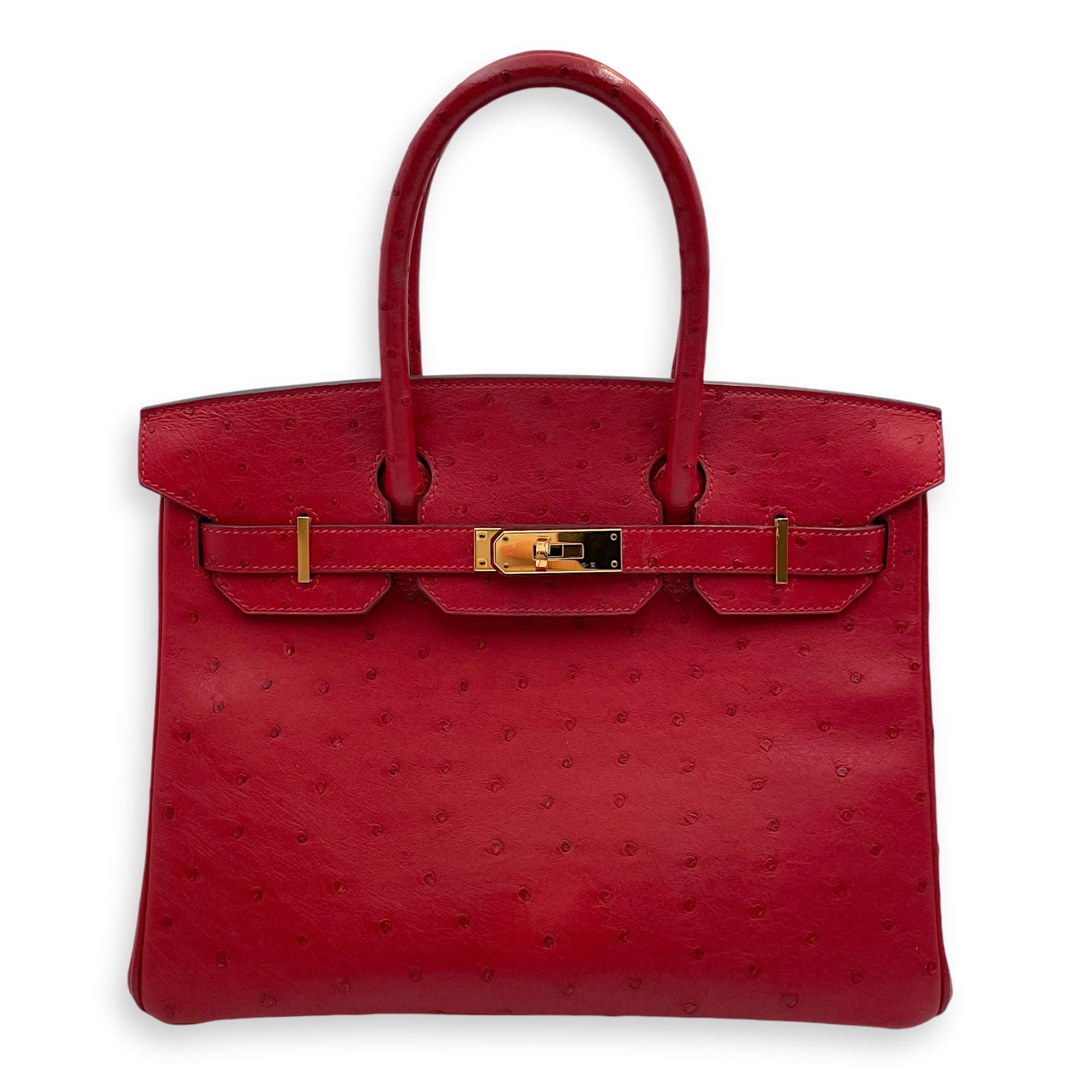Birkin 30 Rouge Vif in Ostrich, Gold hardware