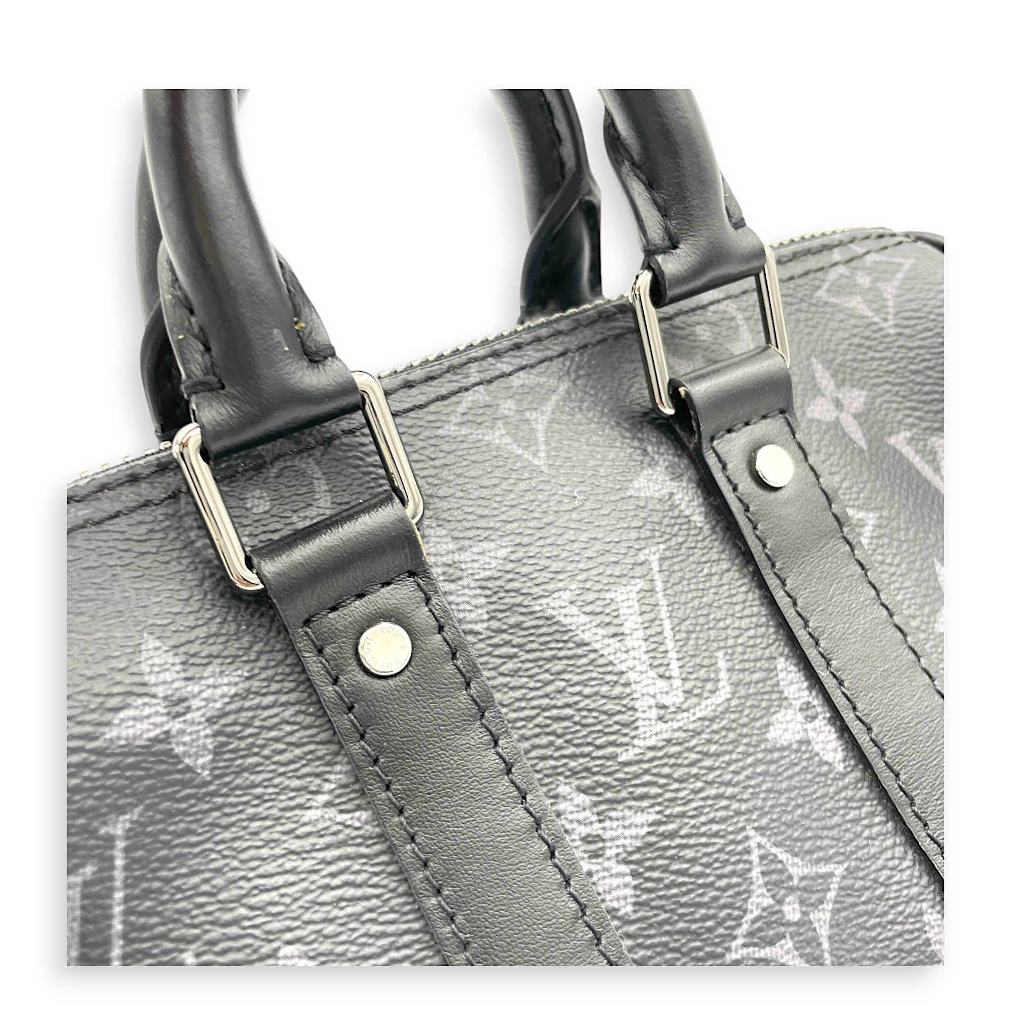 Keepall XS Grey Top Handle Bag in Monogram Coated Canvas, Silver hardware - Image 6