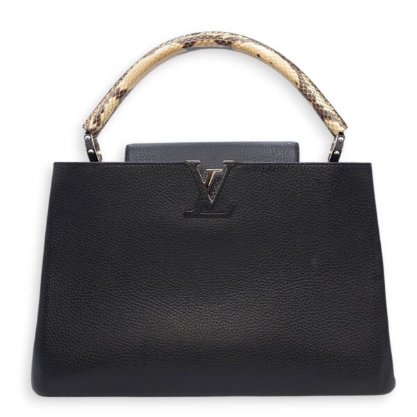 Capucines Black Crossbody in Python Leather, Silver hardware