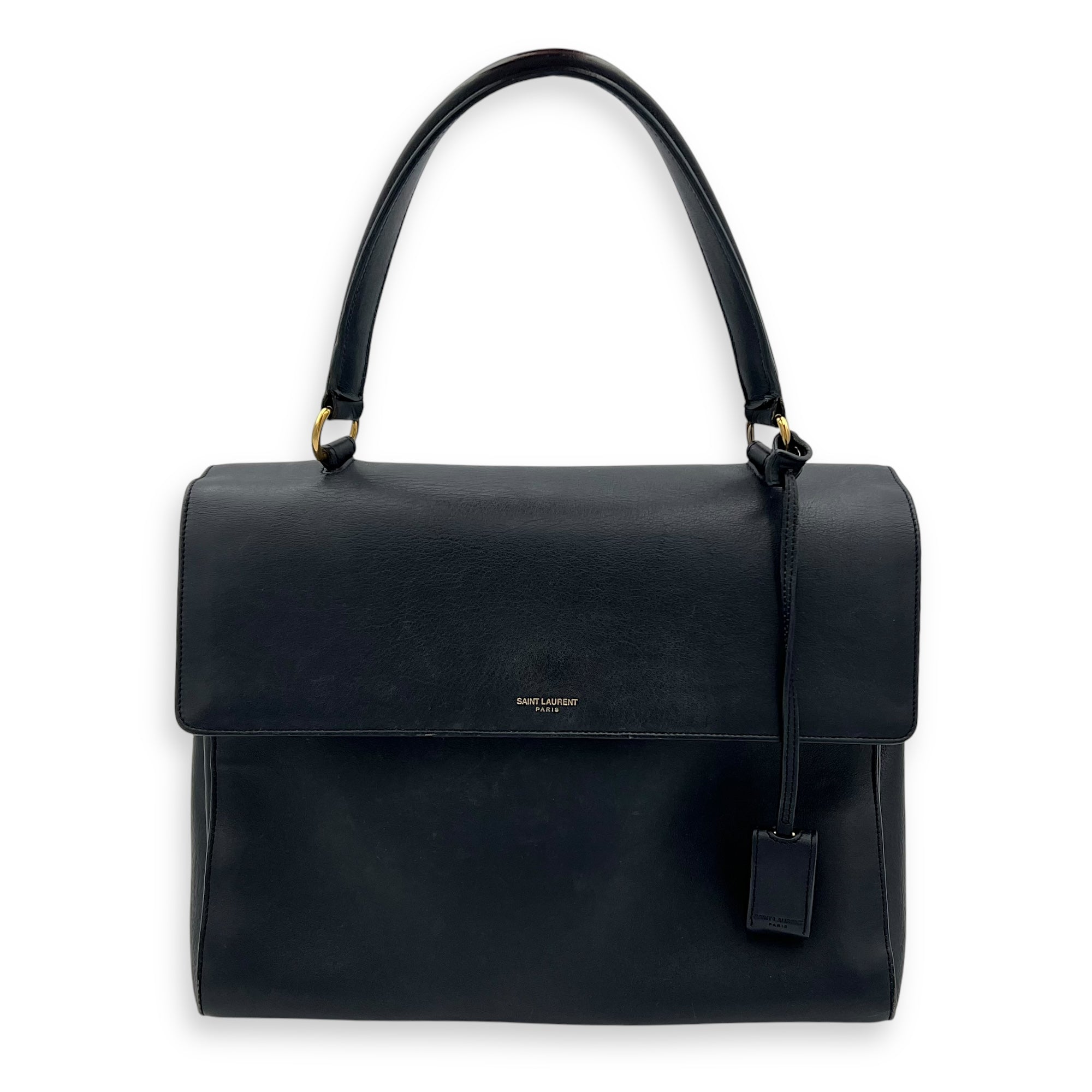 Moujik Top Handle Bag Blue in Calfskin, Gold hardware