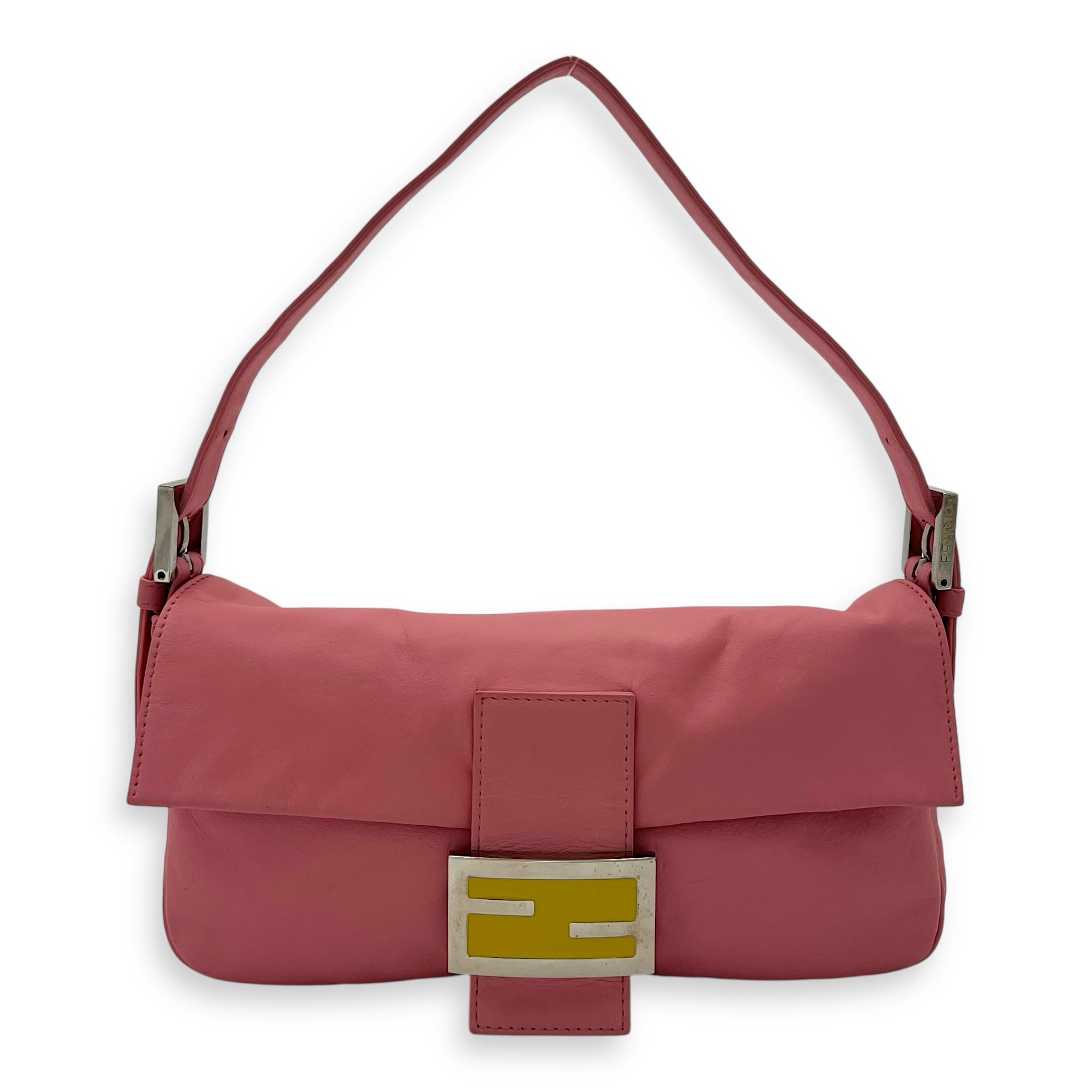 Baguette Shoulder Bag Pink in Calfskin, Silver hardware