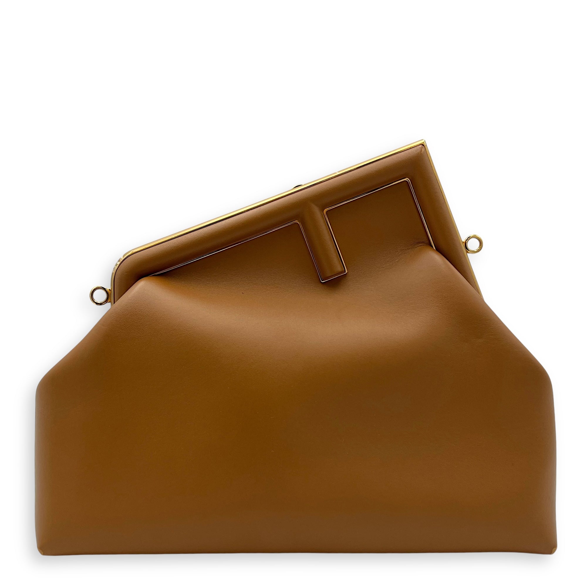 First Brown Shoulder Bag in Calfskin, Gold hardware