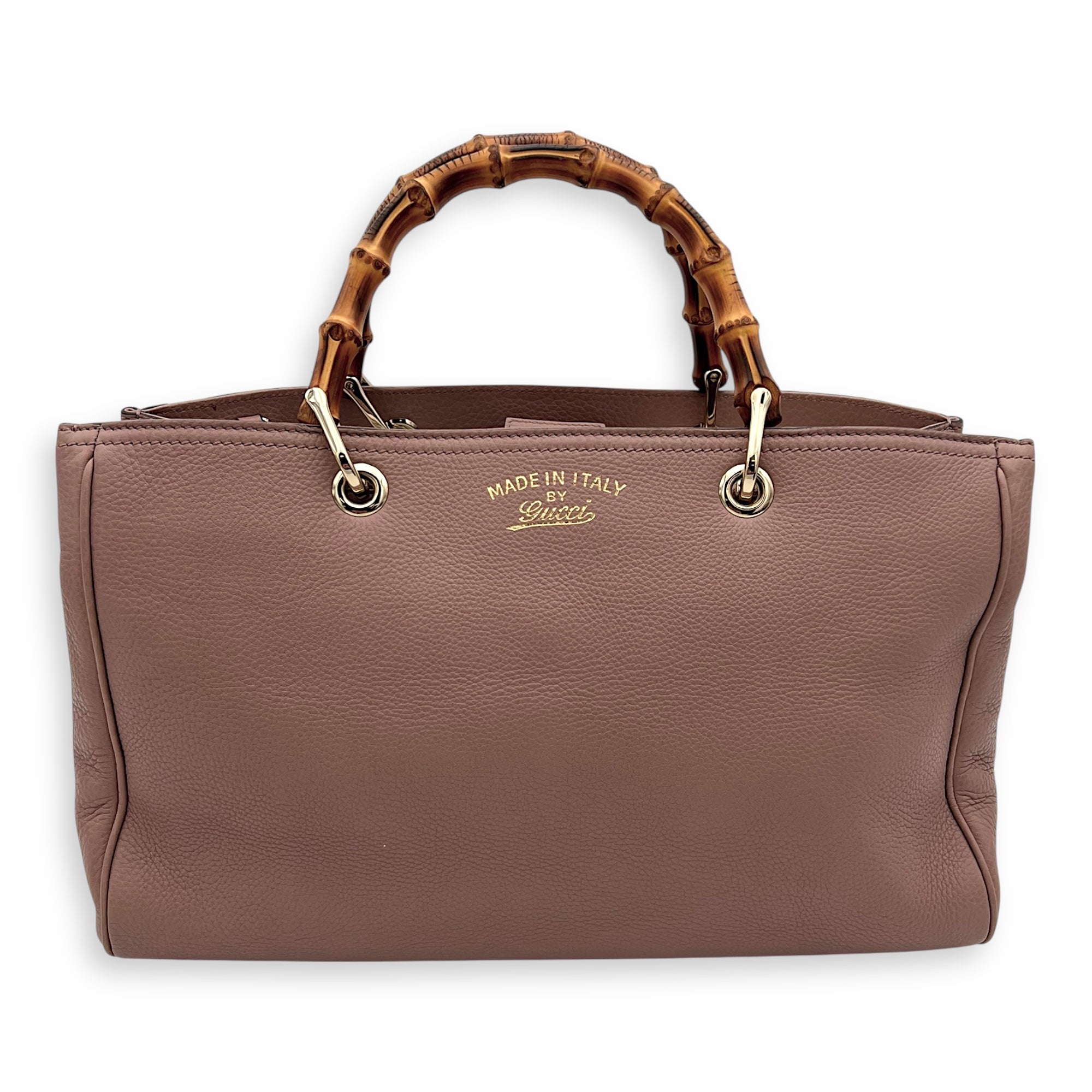 Bamboo Top Handle Bag Beige in Calfskin, Light Gold hardware