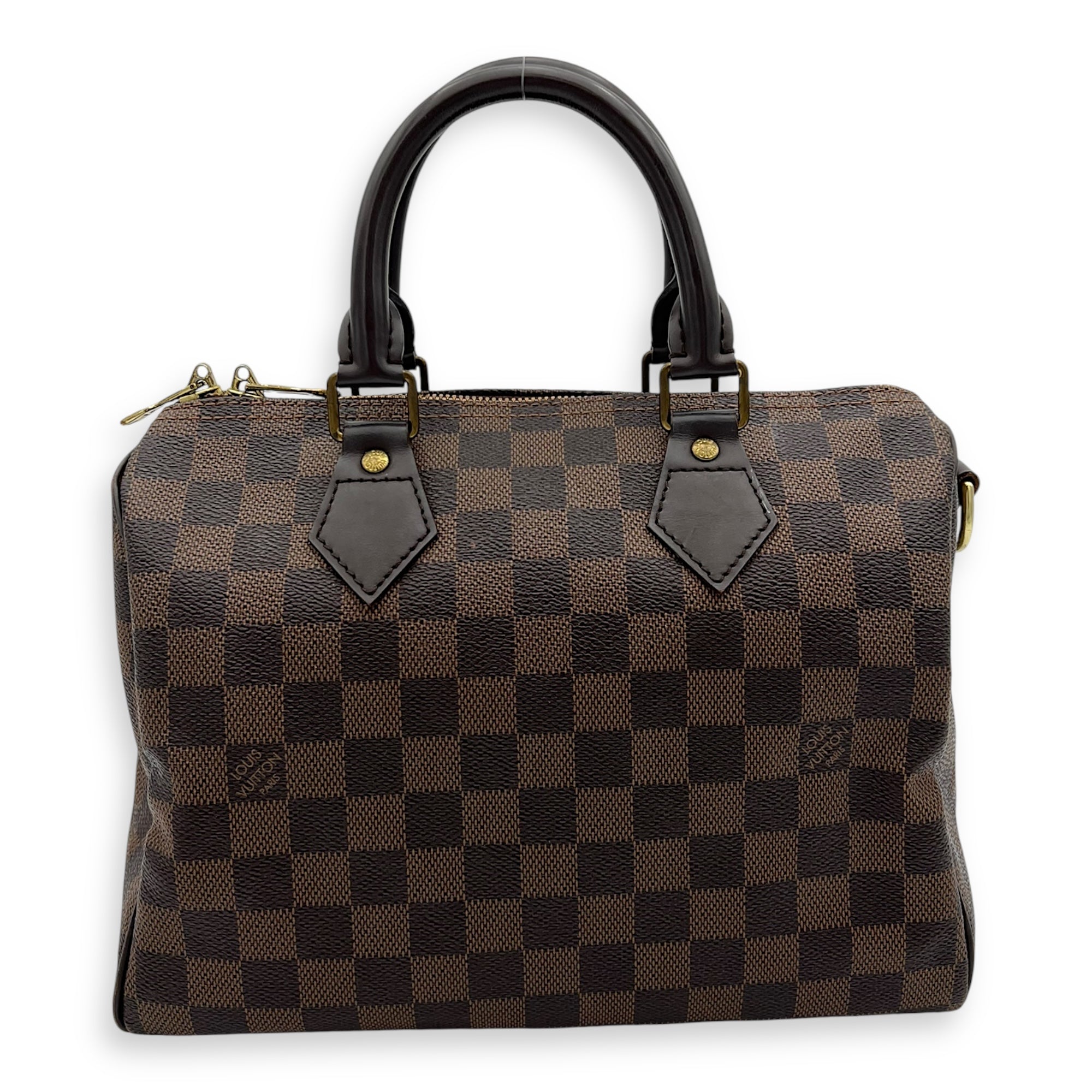 Speedy Bandouliere Top Handle Bag 25 Brown in Coated Canvas, Gold hardware