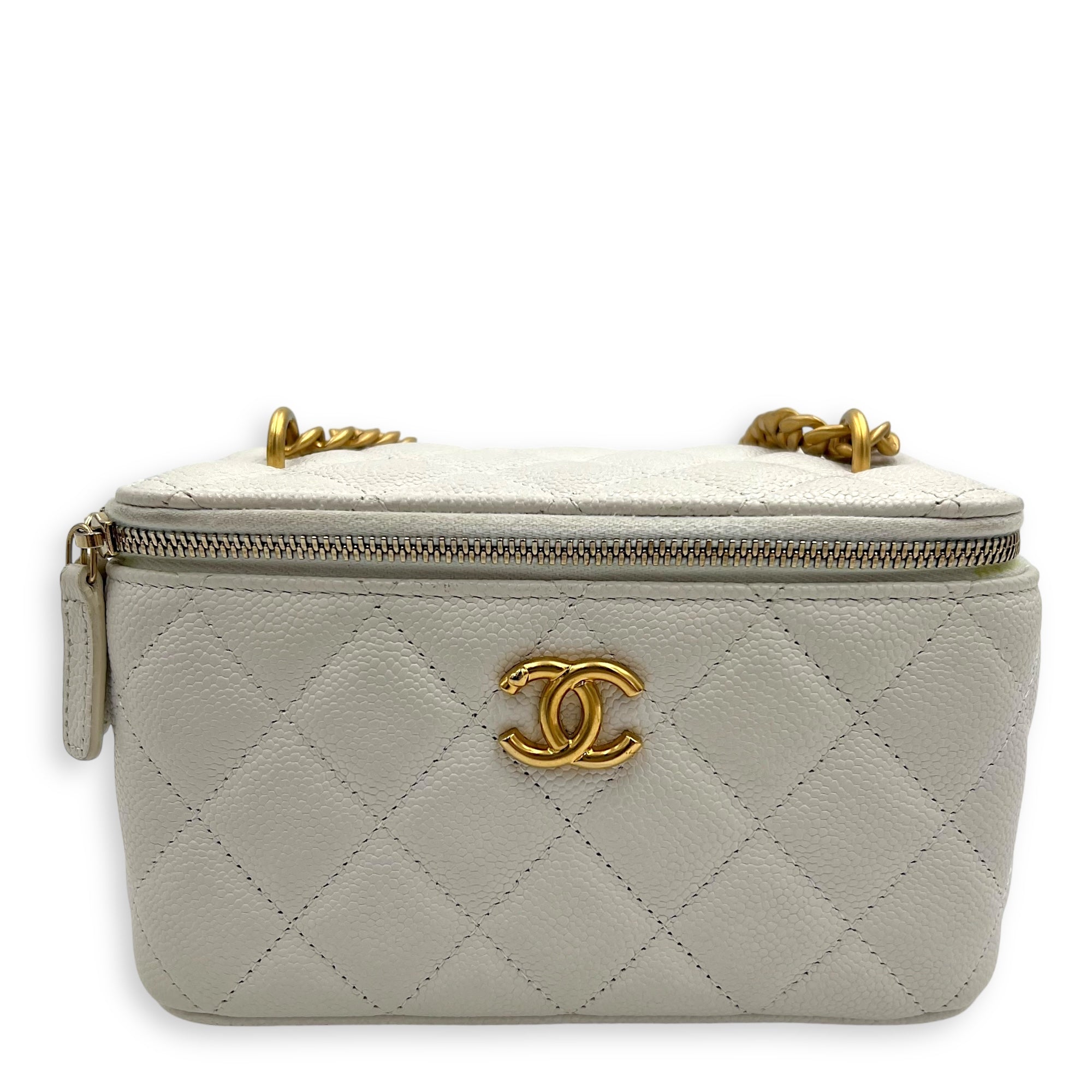 Pearl Crush White Vanity Bag in Caviar Leather, Gold hardware