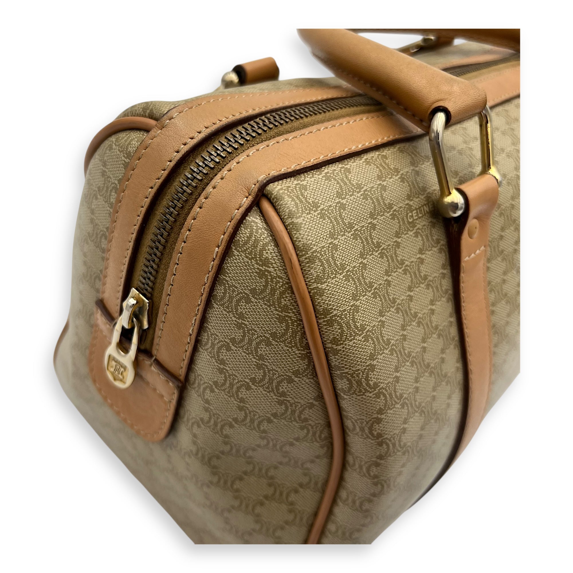 Vintage Macadam Boston Top Handle Bag Beige in Coated Canvas, Gold hardware - Image 15