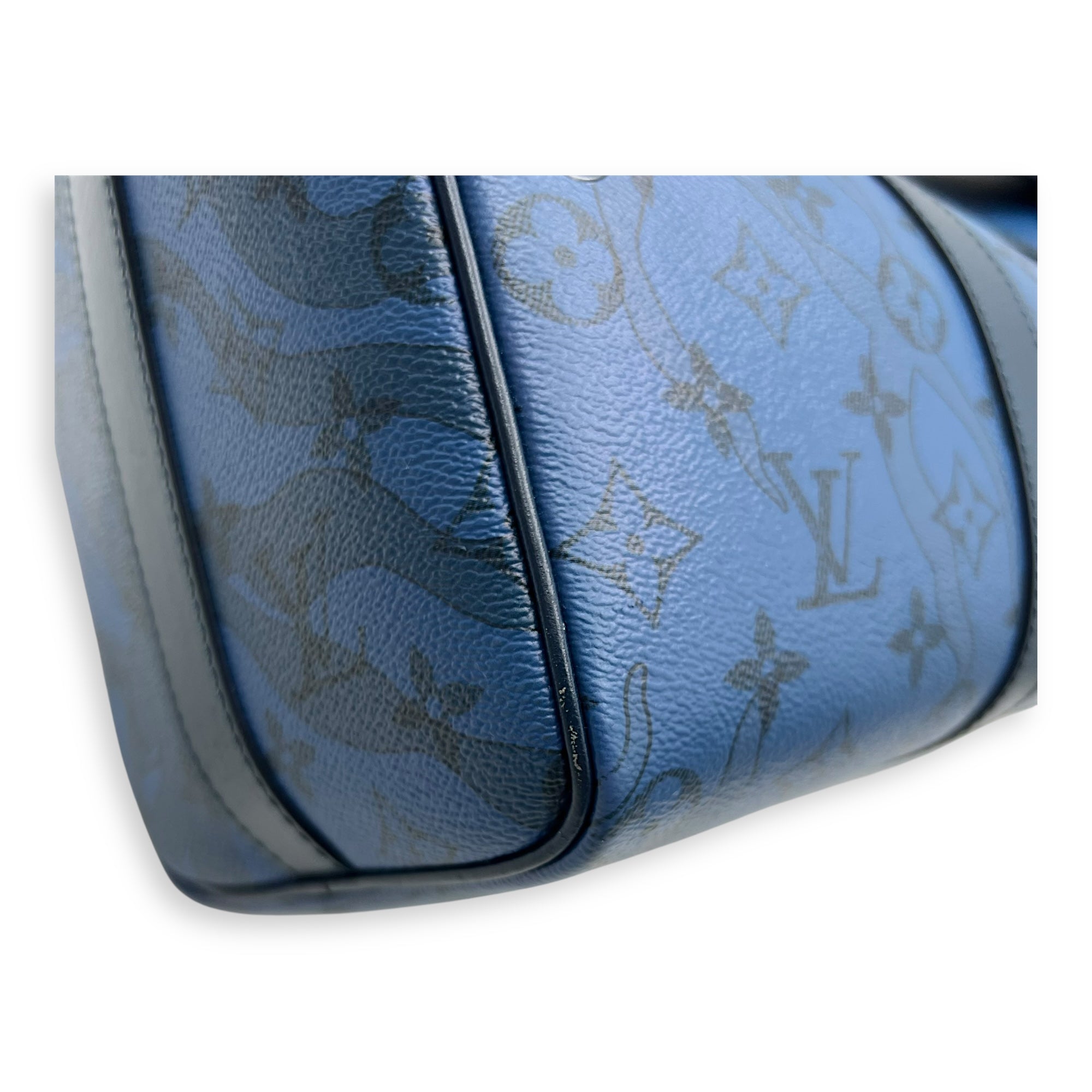 Limited Edition Acquagarden Keepall 35 Blue Top Handle Bag in Coated Canvas, Silver hardware - Image 9