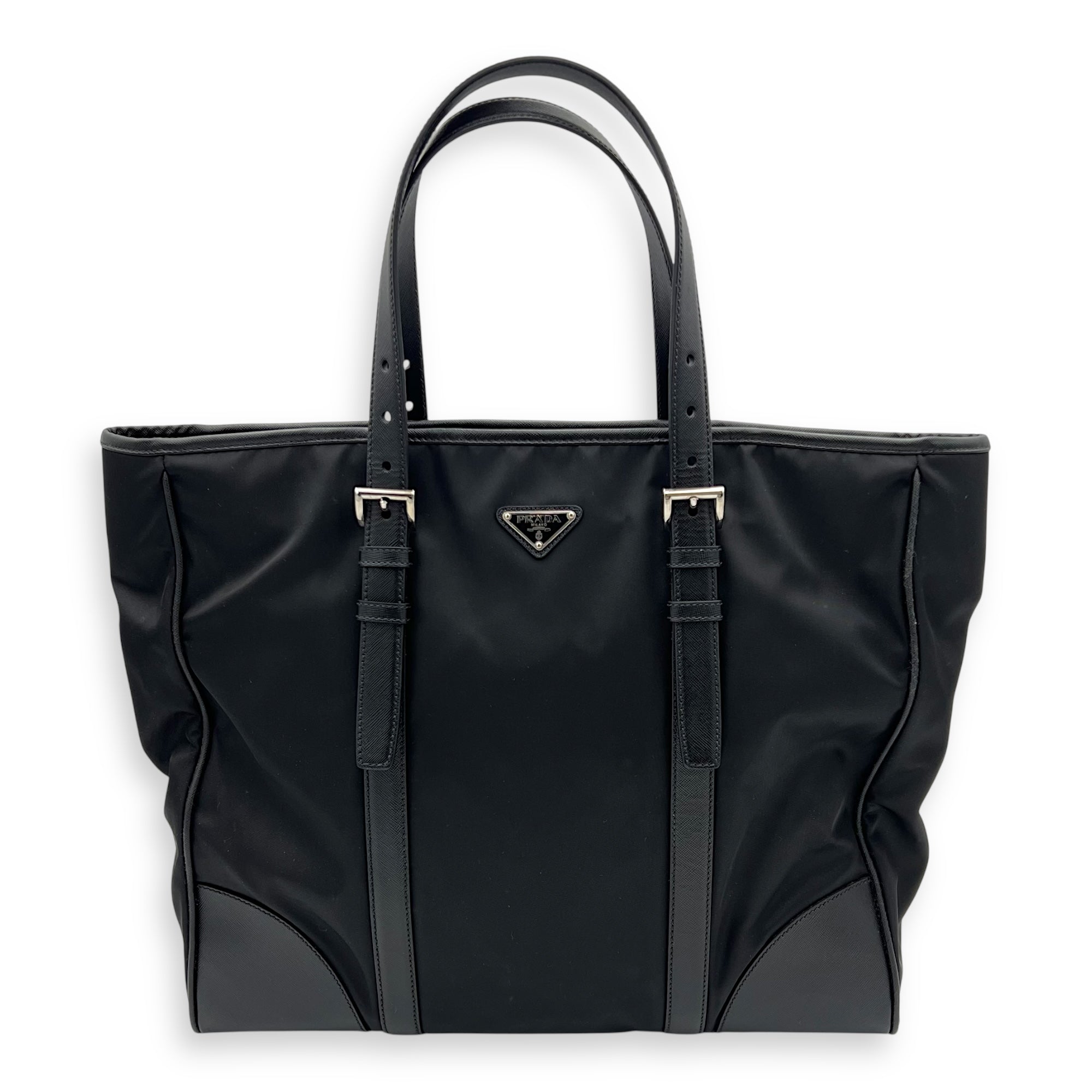 Re-Nylon Top Handle Bag Black in Nylon, Silver hardware