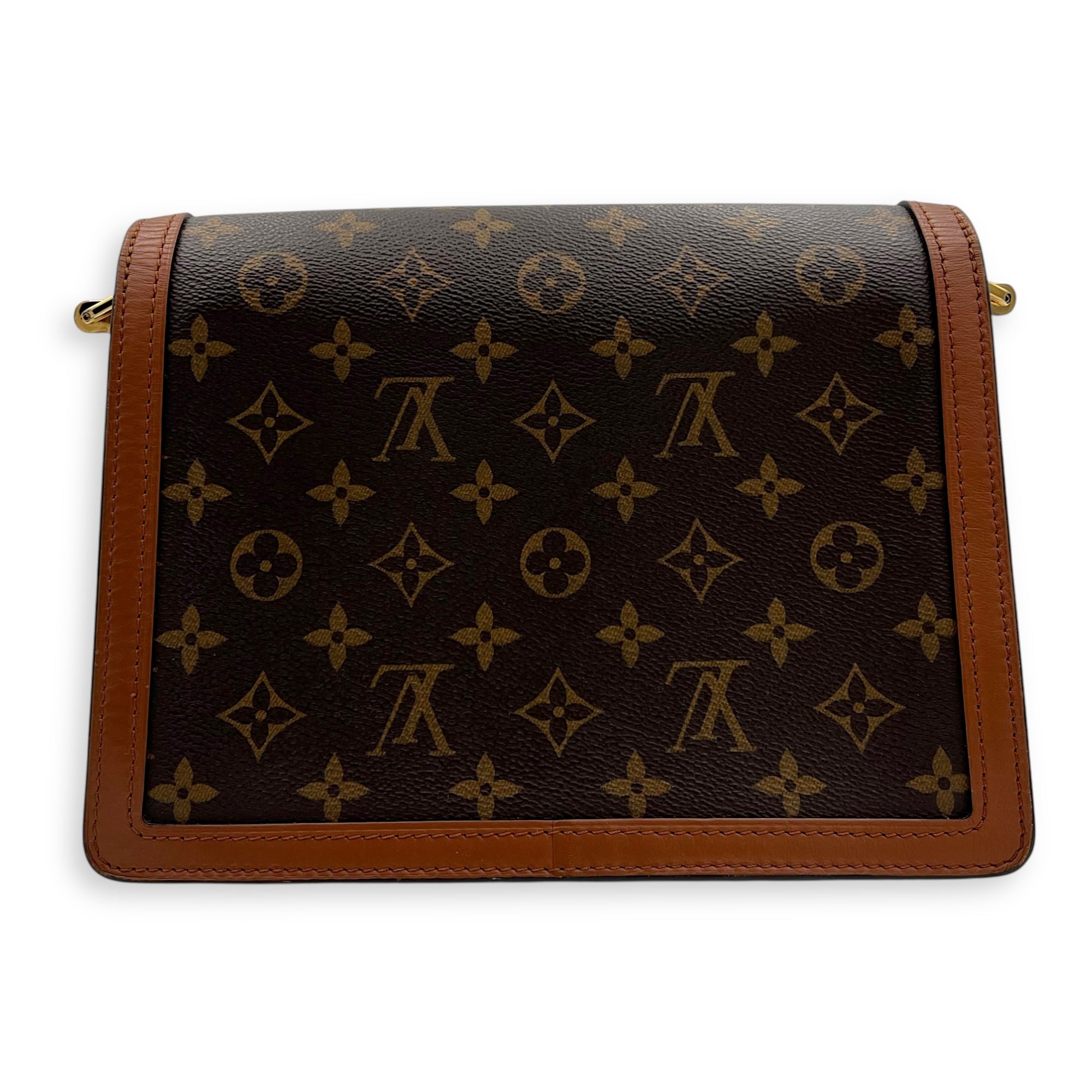 Dauphine MM Brown Shoulder Bag in Monogram Coated Canvas, Gold hardware - Image 3