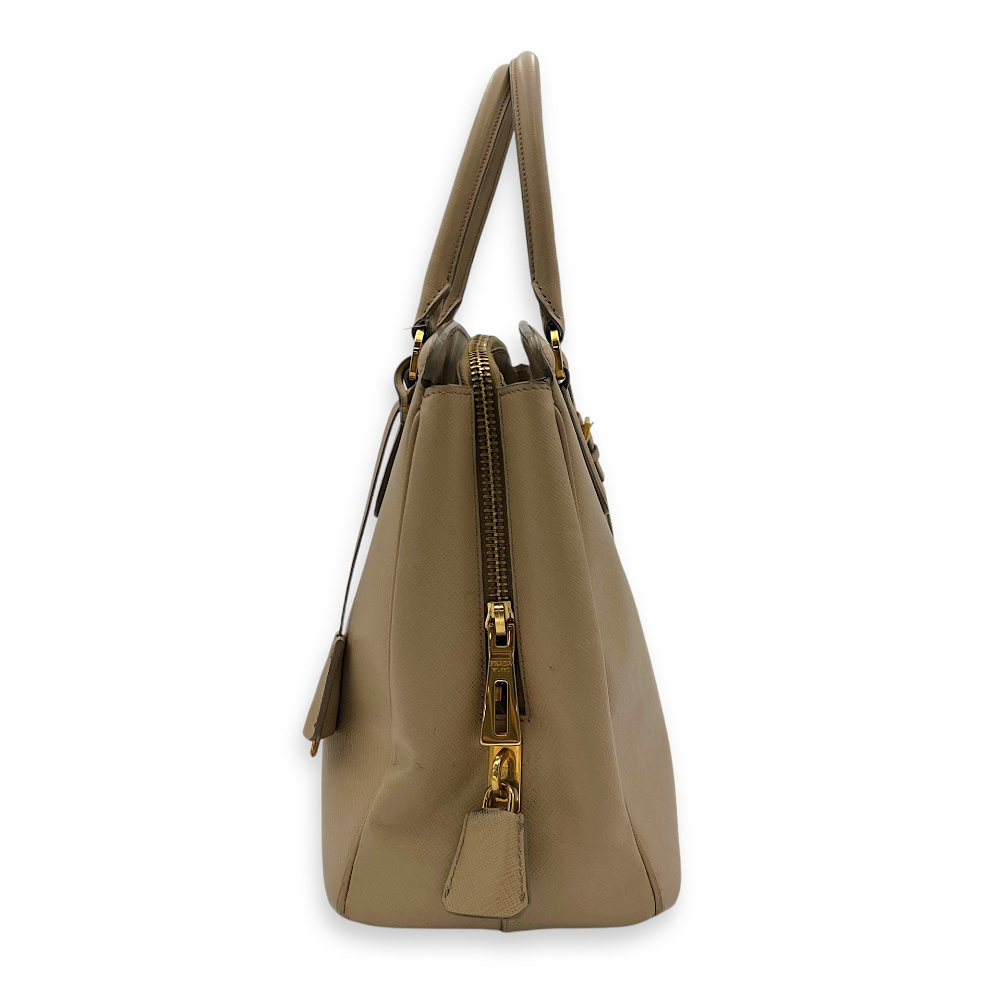 Triangle Top Handle Bag Beige in Calfskin, Gold hardware - Image 4