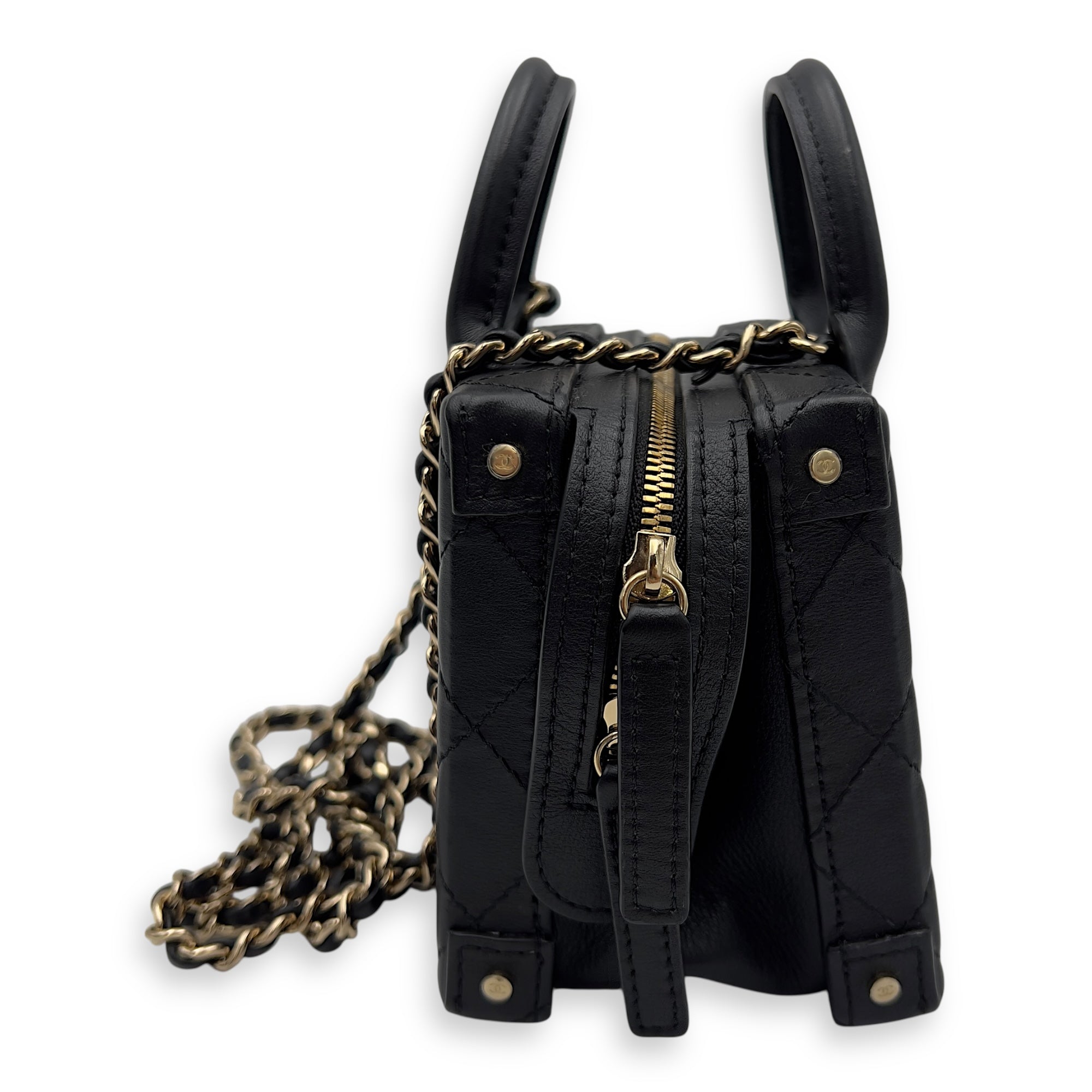 CC Black Top Handle Bag in Calfskin, Gold hardware - Image 6
