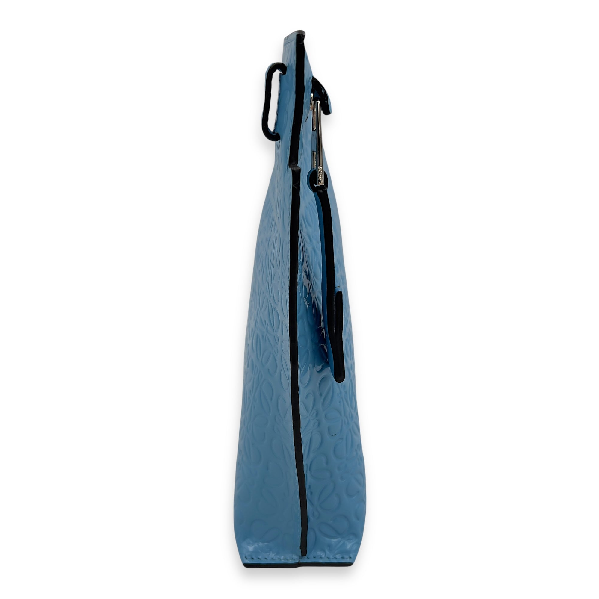 Anagram T Blue Pouch in Patent Embossed Calfskin, Silver hardware - Image 4