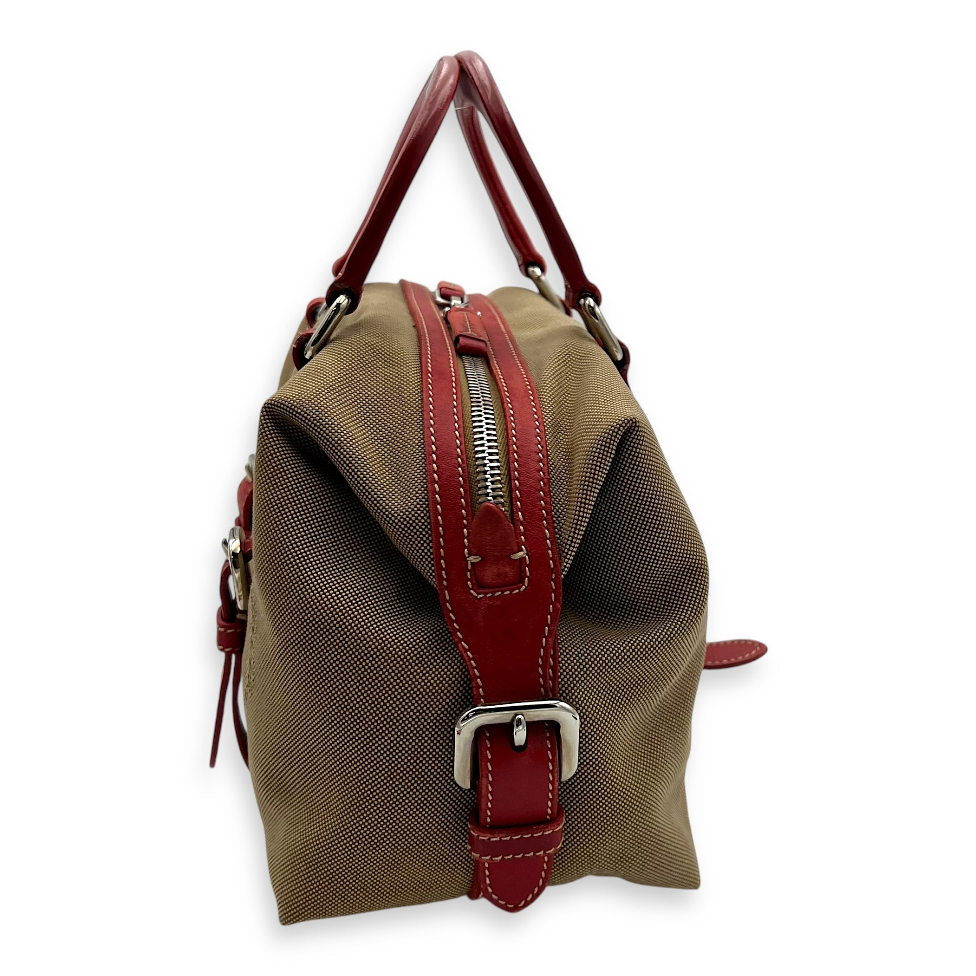 Logo Top Handle Bag Brown in Canvas, Silver hardware - Image 5