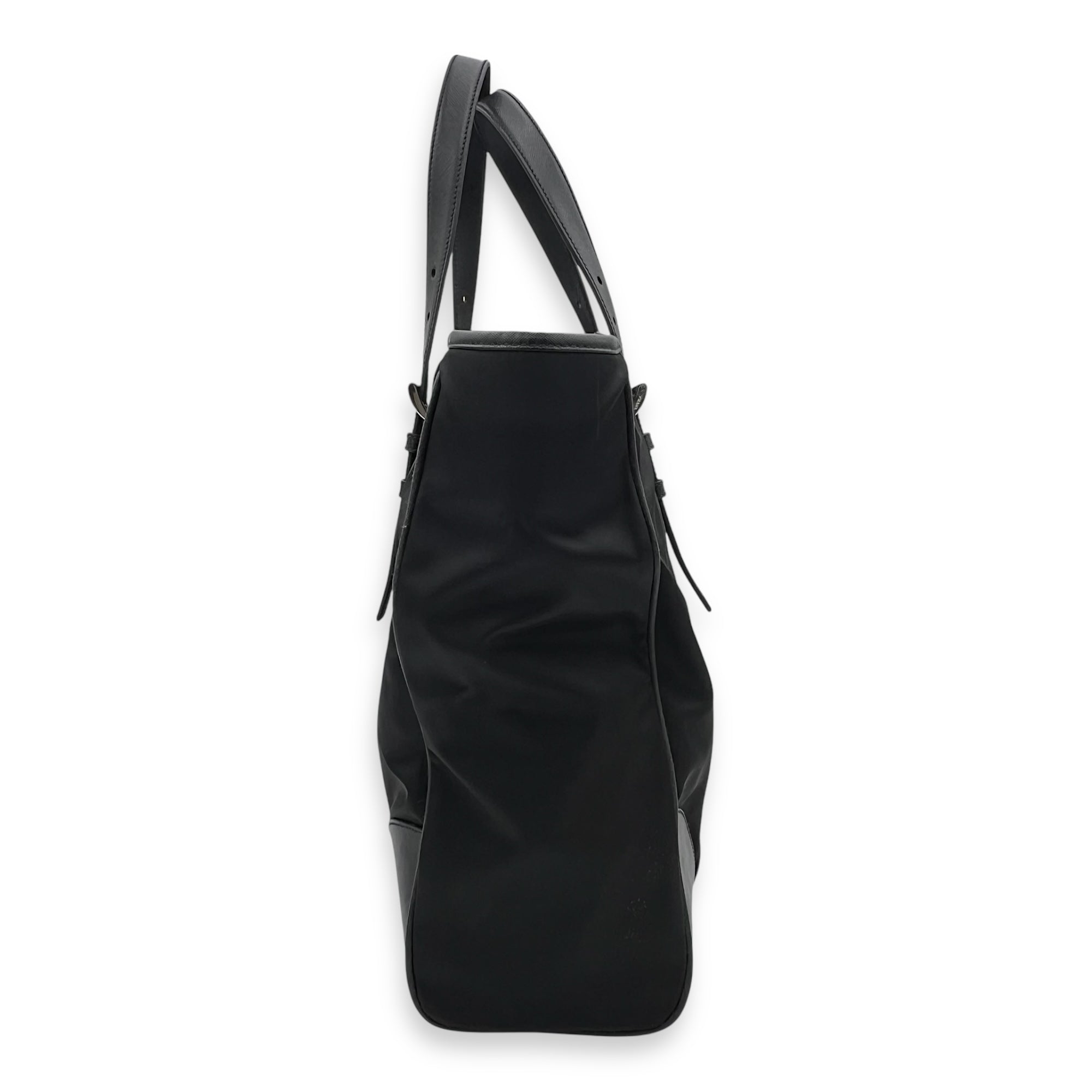Re-Nylon Top Handle Bag Black in Nylon, Silver hardware - Image 5
