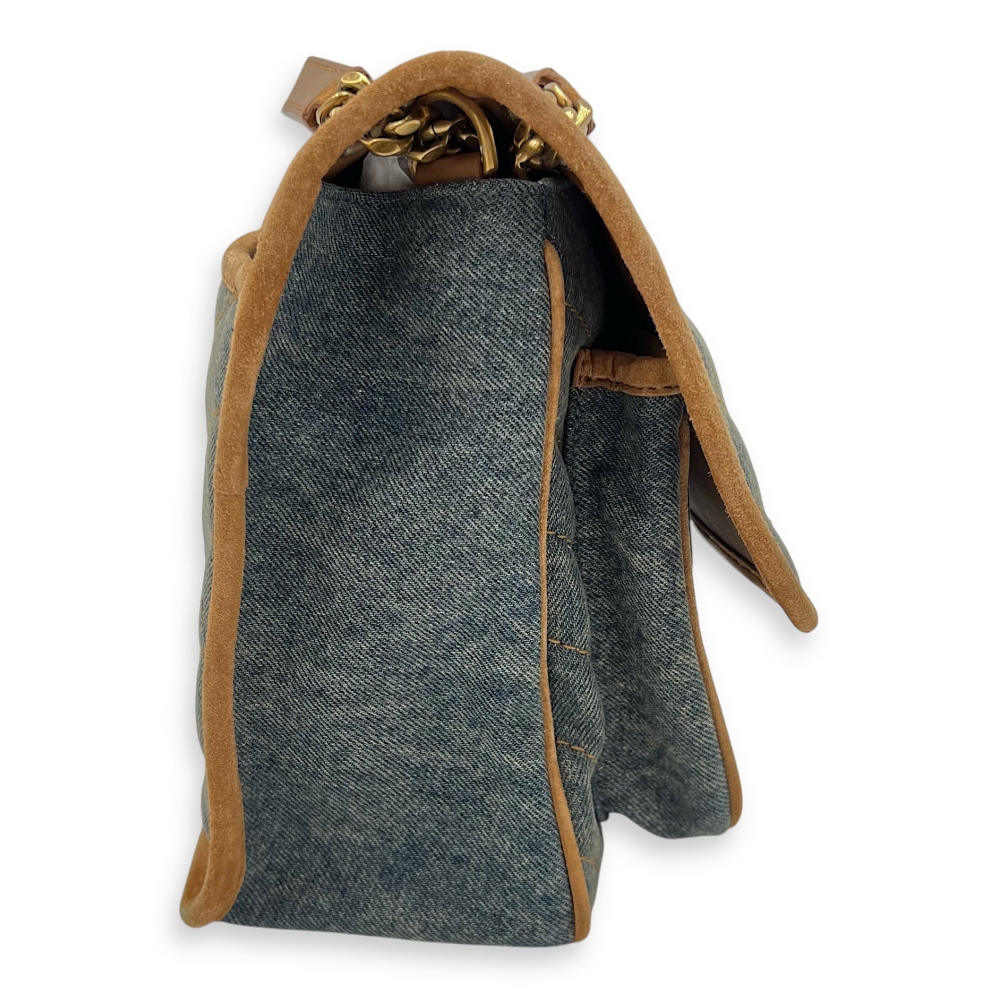 Niki Shoulder Bag Medium Blue in Denim, Gold hardware - Image 4