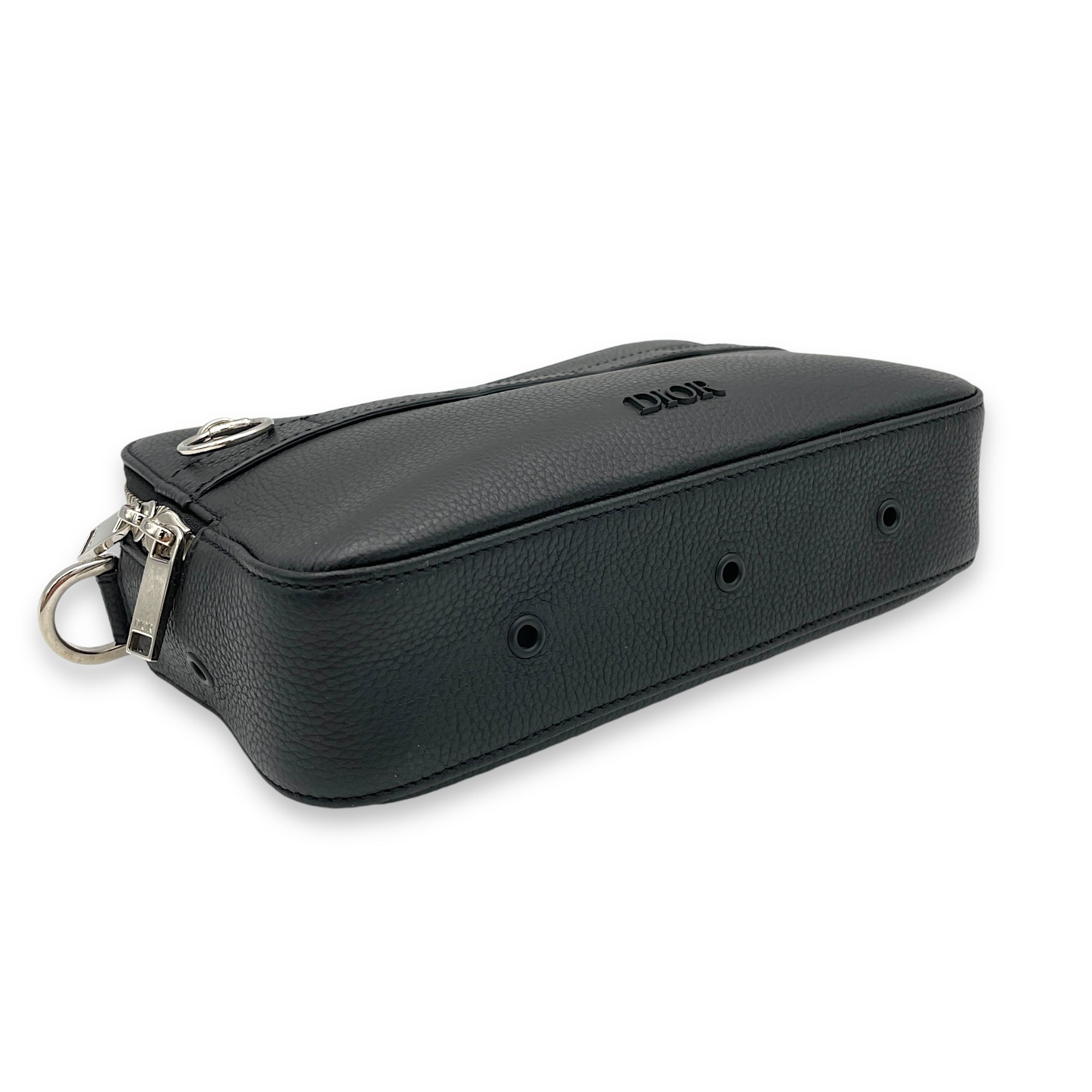 Safari Black Messenger in Calfskin, Silver hardware - Image 6