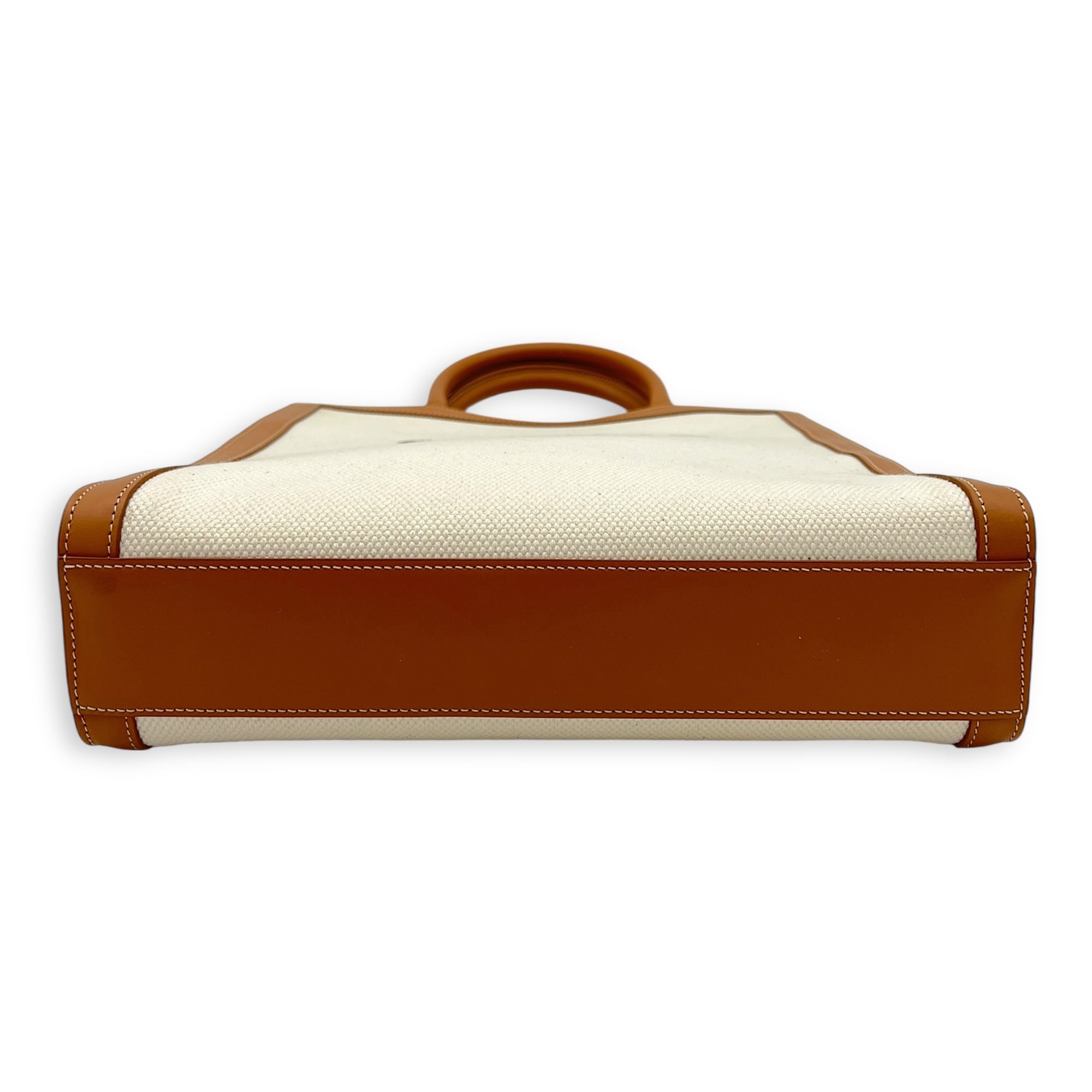 vertical Top Handle Bag Beige in Canvas, Gold hardware - Image 6