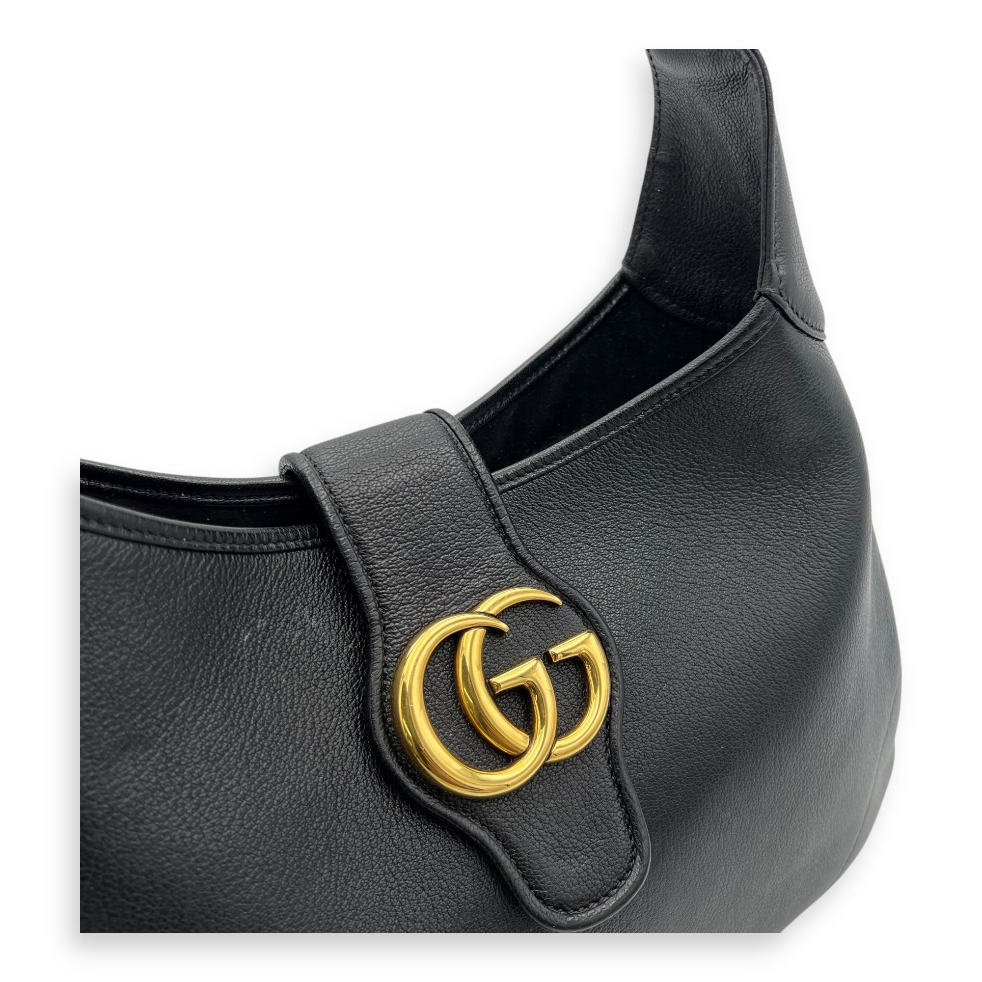 Aphrodite Shoulder Bag Medium Black in Calfskin, Gold hardware - Image 7
