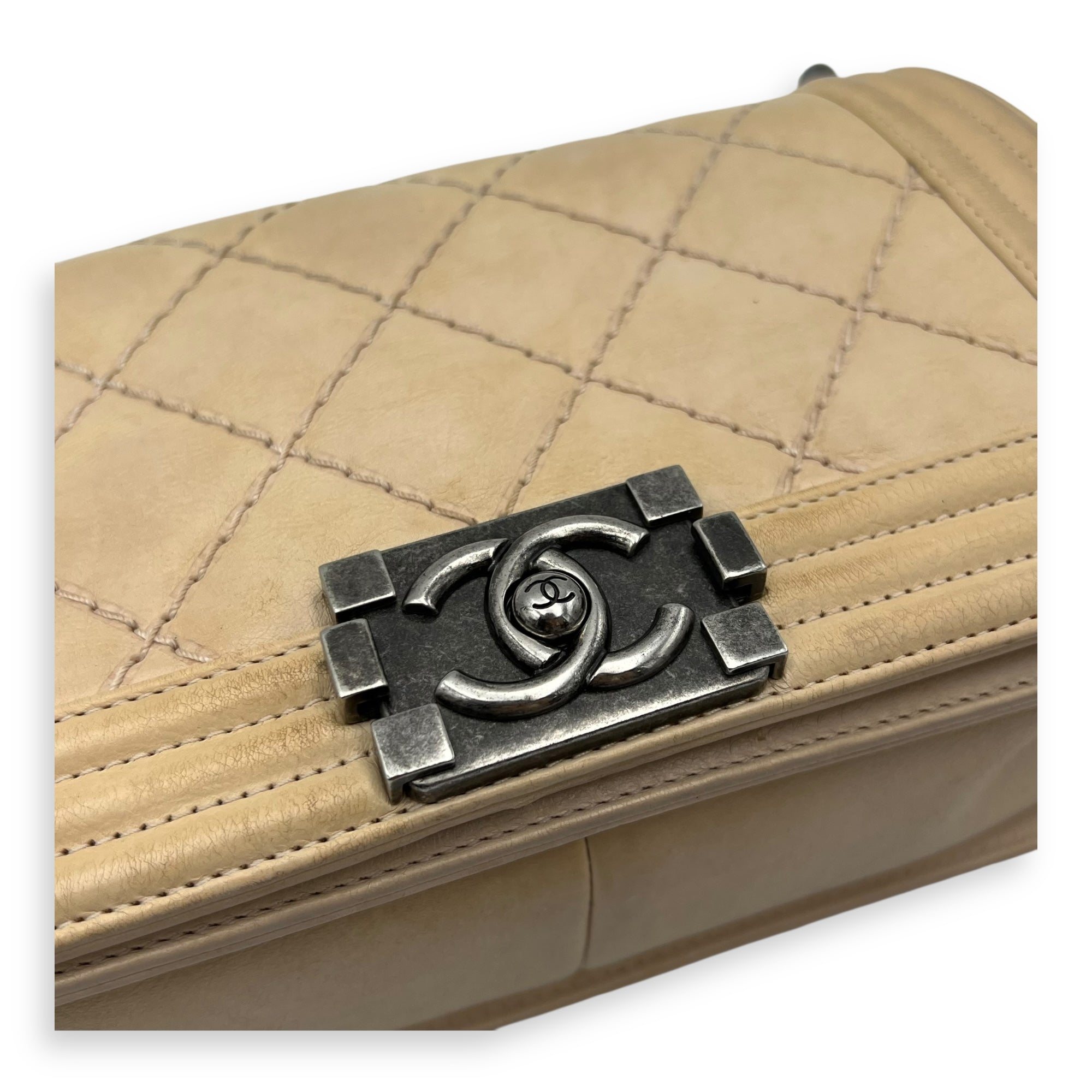 Boy Crossbody Bag Medium Beige in Calfskin, Silver hardware - Image 7