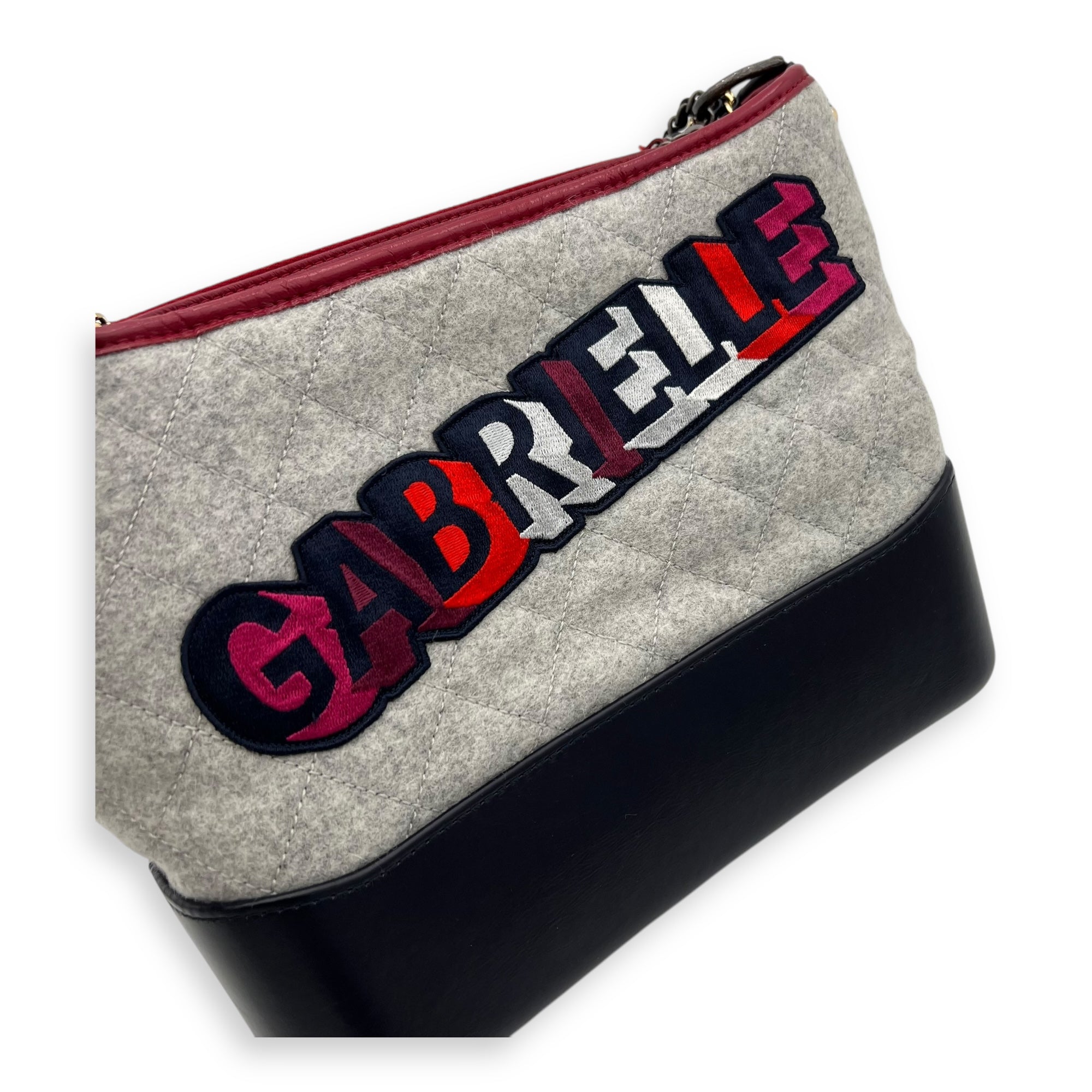 Gabrielle Shoulder Bag Large White in Wool, Mixed hardware - Image 8