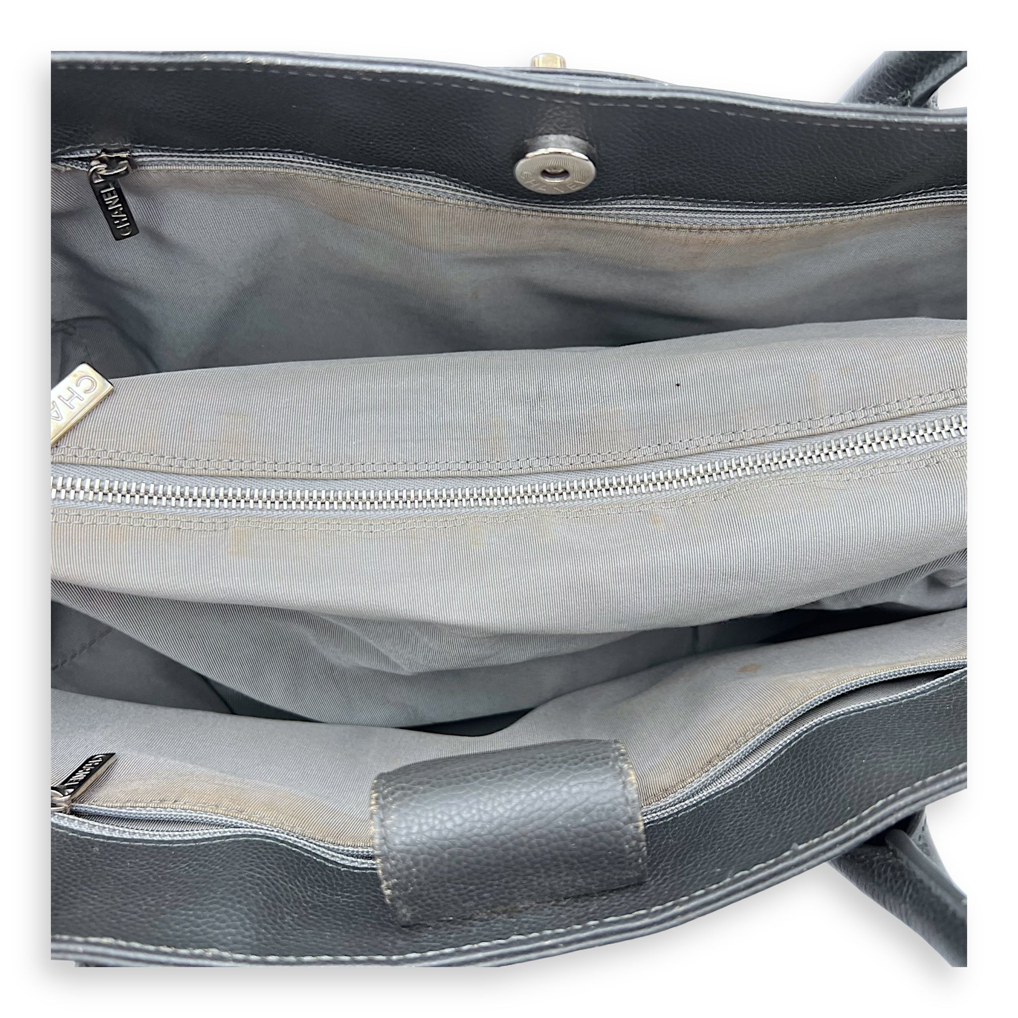 Executive Perf Top Handle Bag Grey in Calfskin, Silver hardware - Image 8