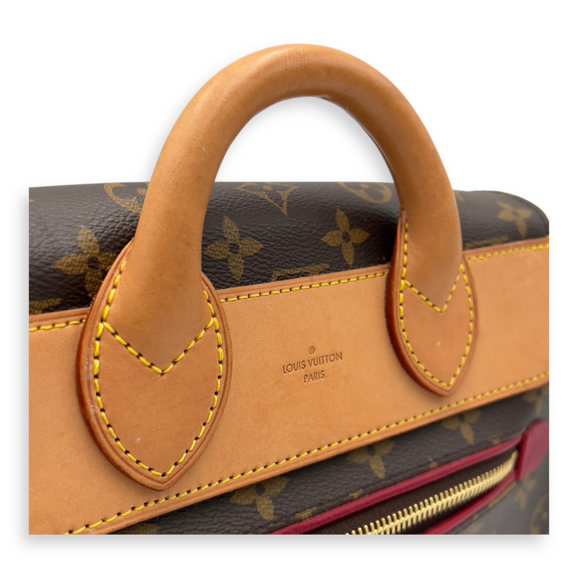 Eden Brown Top Handle Bag in Coated Canvas, Gold hardware - Image 8