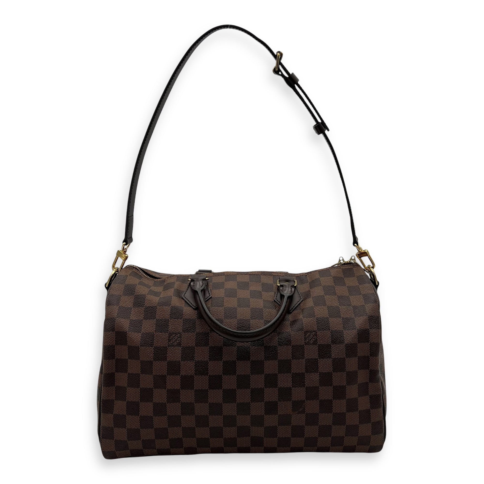 Speedy Bandouliere 35 Brown Top Handle Bag in Coated Canvas, Gold hardware - Image 15